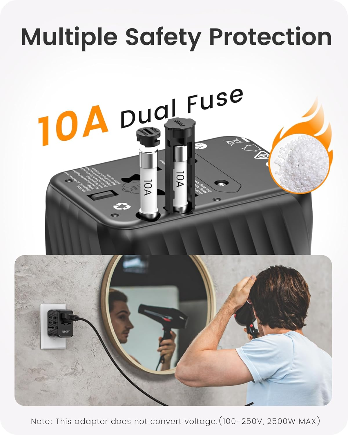 LENCENT Universal Travel Power Adapter, International AC Plug Adaptor with 5.6A 3 USB C 2 USB a Ports Wall Charger Worldwide Travel Essentials for US to EU UK Ireland Australia (Type C/G/A/I) Black image number 1