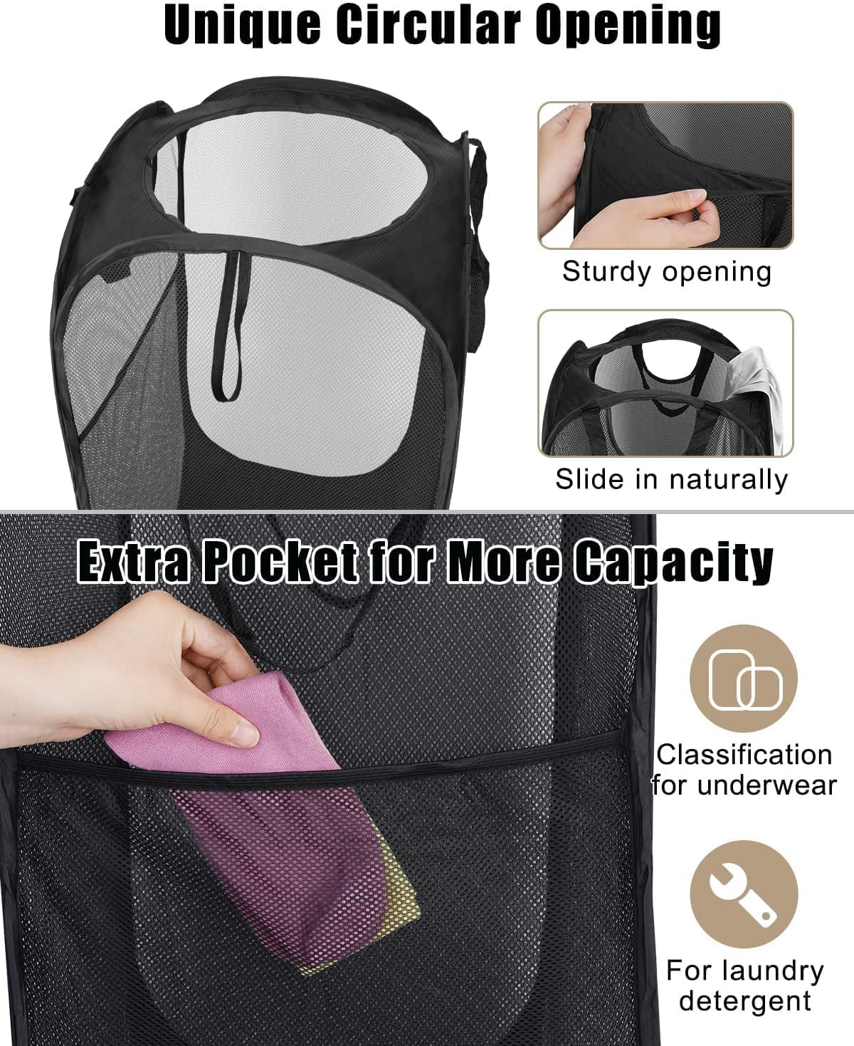 Str-Reinforced Mesh Pop-Up Laundry Hamper-Quality Laundry Basket with Handles Solid Bottom High Carbon Steel Frame, Easy to Open and Fold Flat for Storage, College Dorm or Travel image number 5