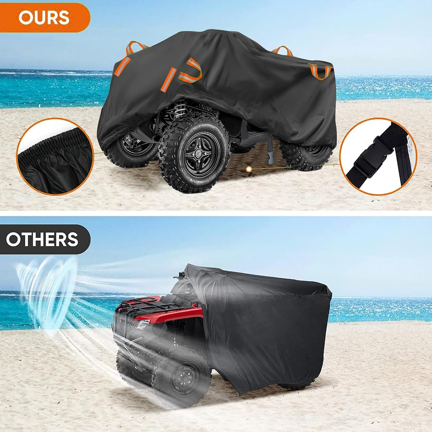 ATV Cover Waterproof, Heavy Duty 4 Wheeler Cover Quad Cover, All Weather Protection Outdoor UV Protection Compatible with Kawasaki, Honda, Polaris, Yamaha (Black, XXL) image number 5