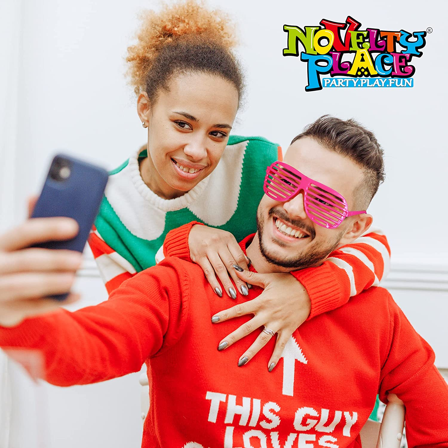 Novelty Place Neon Color Shutter Glasses 80'S Party Slotted Sunglasses for Kids & Adults - 12 Pairs (4 Colors) image number 3