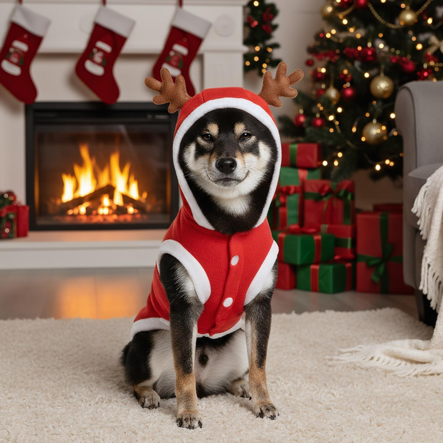 RUGBOL Dog Cat Christmas Outfit Cute Elk Pattern with Christmas Tree for Small Medium Large Dogs Cats New Year Party (L) image number 1