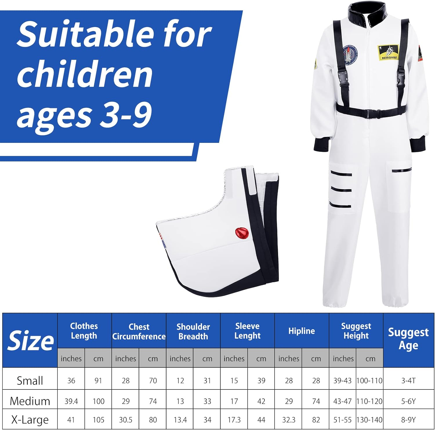 Geyoga Astronaut Costumes for Kids Astronaut Dress up Role Play with Astronaut Helmet for Birthday Theme Party image number 6