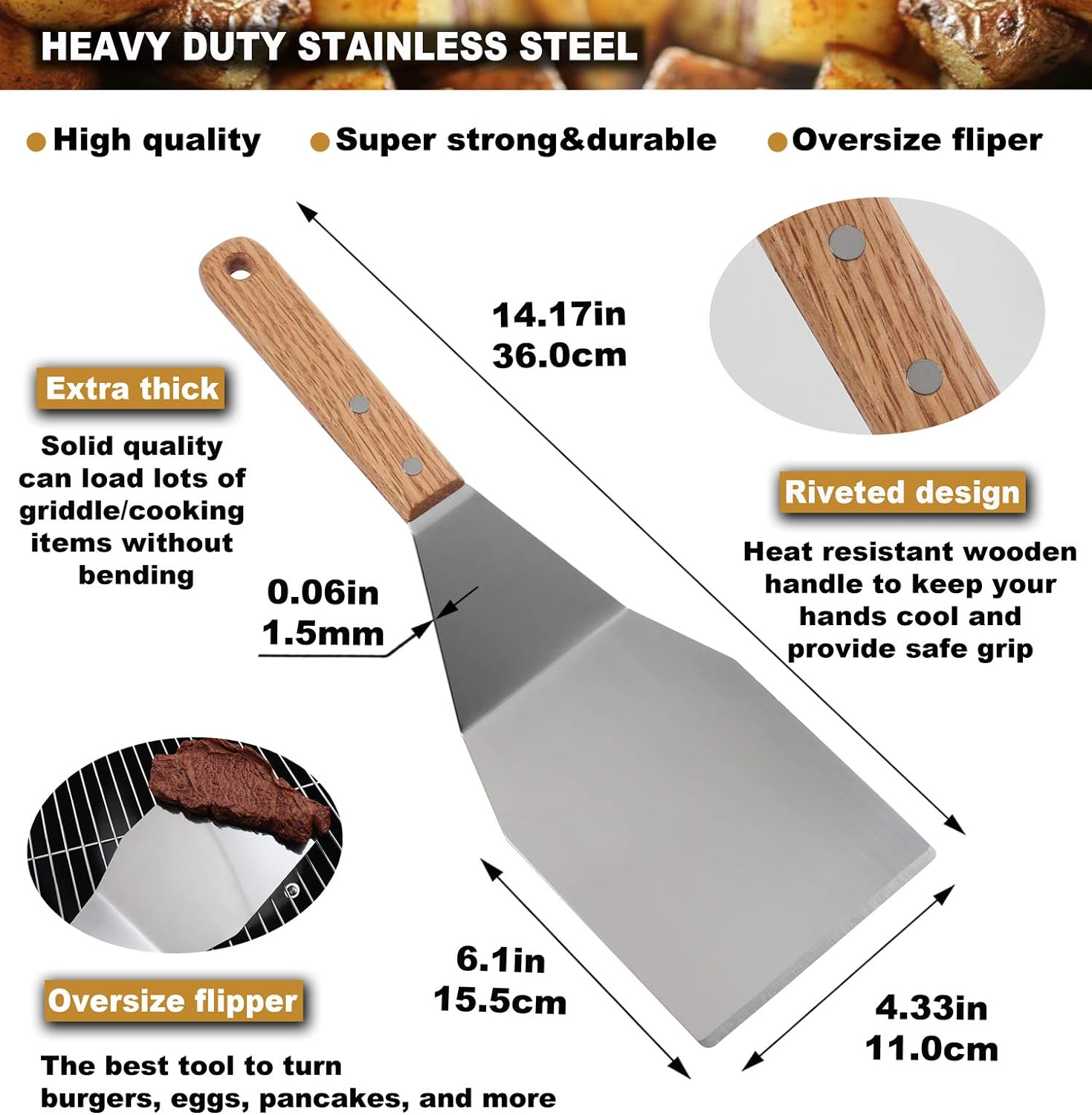 ROMANTICIST 8Pc BBQ Griddle Accessories Kit - Heavy Duty Stainless Steel Professional Griddle Tool Set - Great for Flat Top Cooking Camping Tailgating image number 4