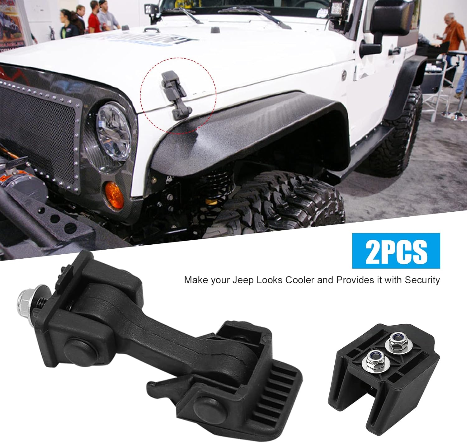 Pair Front Hood Latch Catch and Bracket Replacement for Jeep Wrangler TJ Rubber Hood Catches Right and Left Sets 1997-2006 Replaces 55176636AD 68038118AA 42422 image number 4