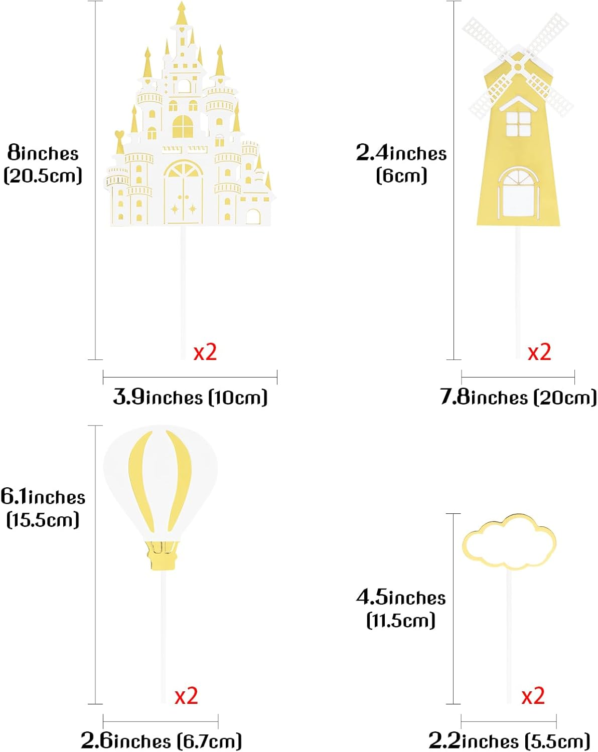 Hannafires 8PCS Castle Cake Topper Set &ndash; Princess & Prince Birthday Party Decorations with Castle, Balloons, Clouds, Picks & Banners for Kids' Fairy Tale Theme Cakes