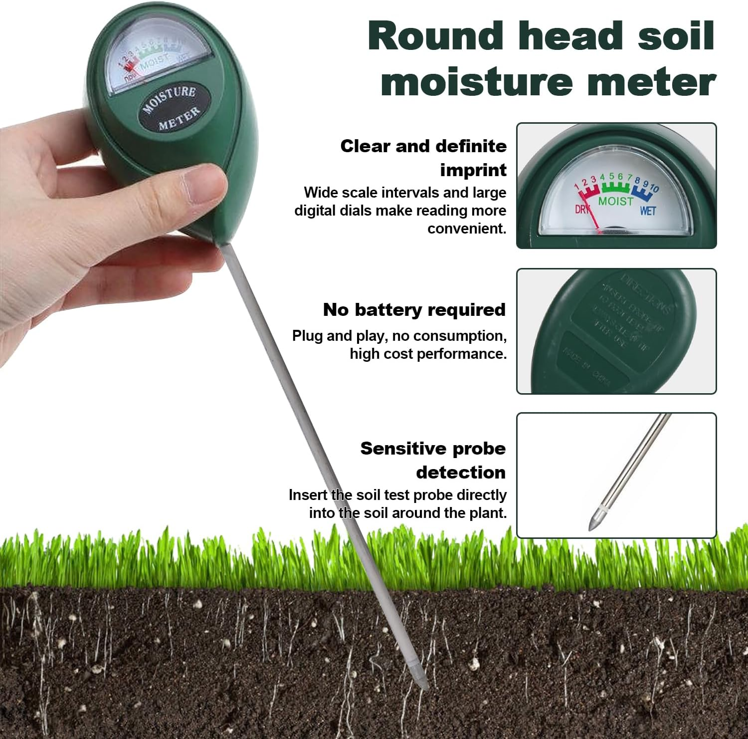 Grometer for Gardening,2 PCS Soil Moisture Meter for House Plants, Soil Moisture Sensor Meter Water Monitor,Soil Tester Test Kit Soil, No Battery Required image number 3