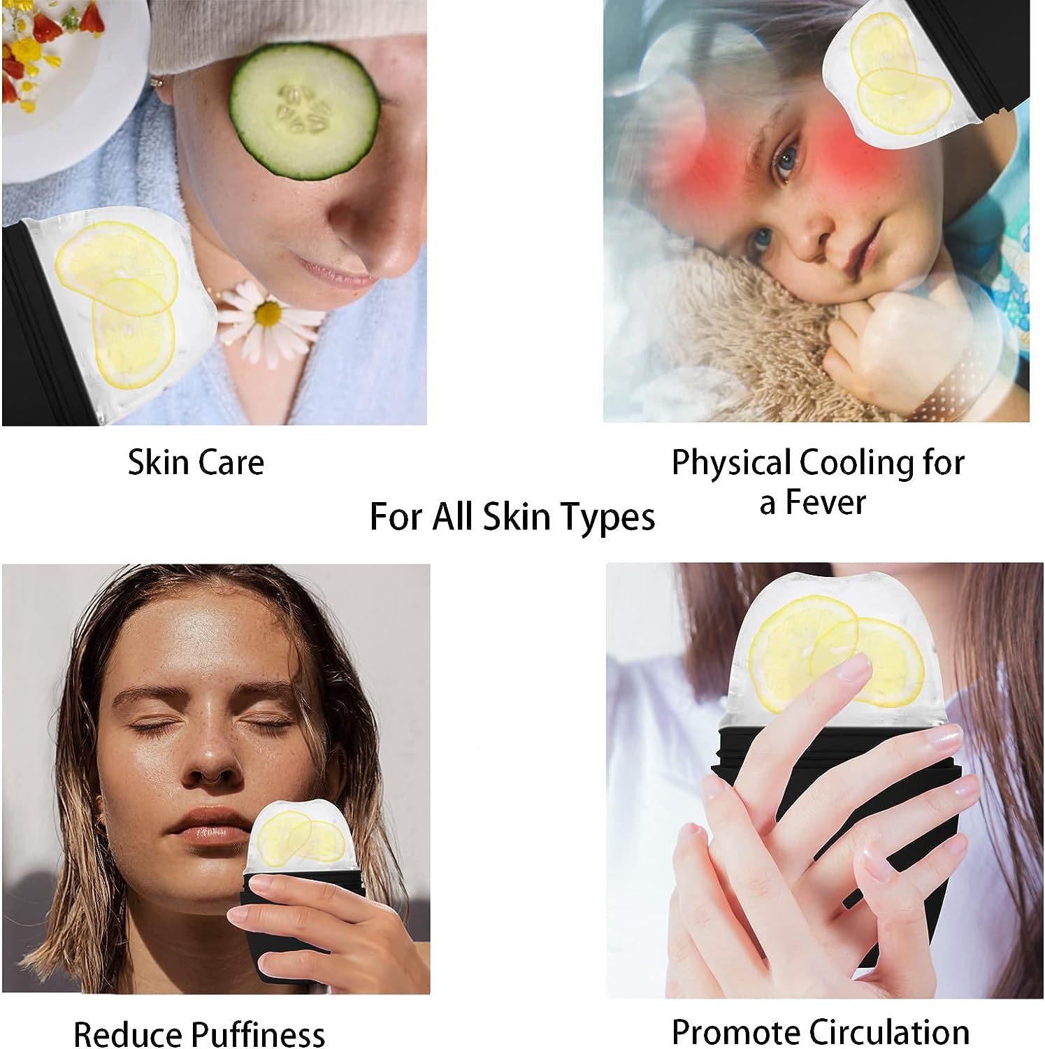 Facial Roller, Qewro Silicone Ice Facial Rollers for Tone Skin, Reusable Eye Puffiness Relief, Ice Roller Mold for Neck, Facial Roller to Remove Fine Lines Pores anti Wrinkles (Black)