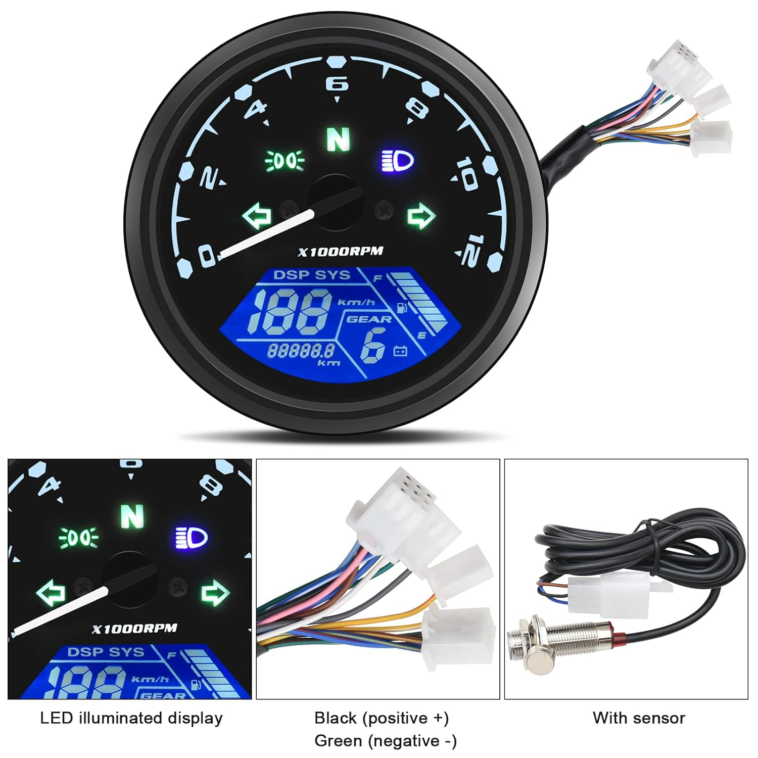 Motorcycle Digital Speedometer Tachometer Gauge DC 12V Universal Tachometer Gauge Motorcycle Gauge Motorcycle LCD Tachometer Odometer Fuel Meter Digital Gauge Universal for Motorcycle image number 3