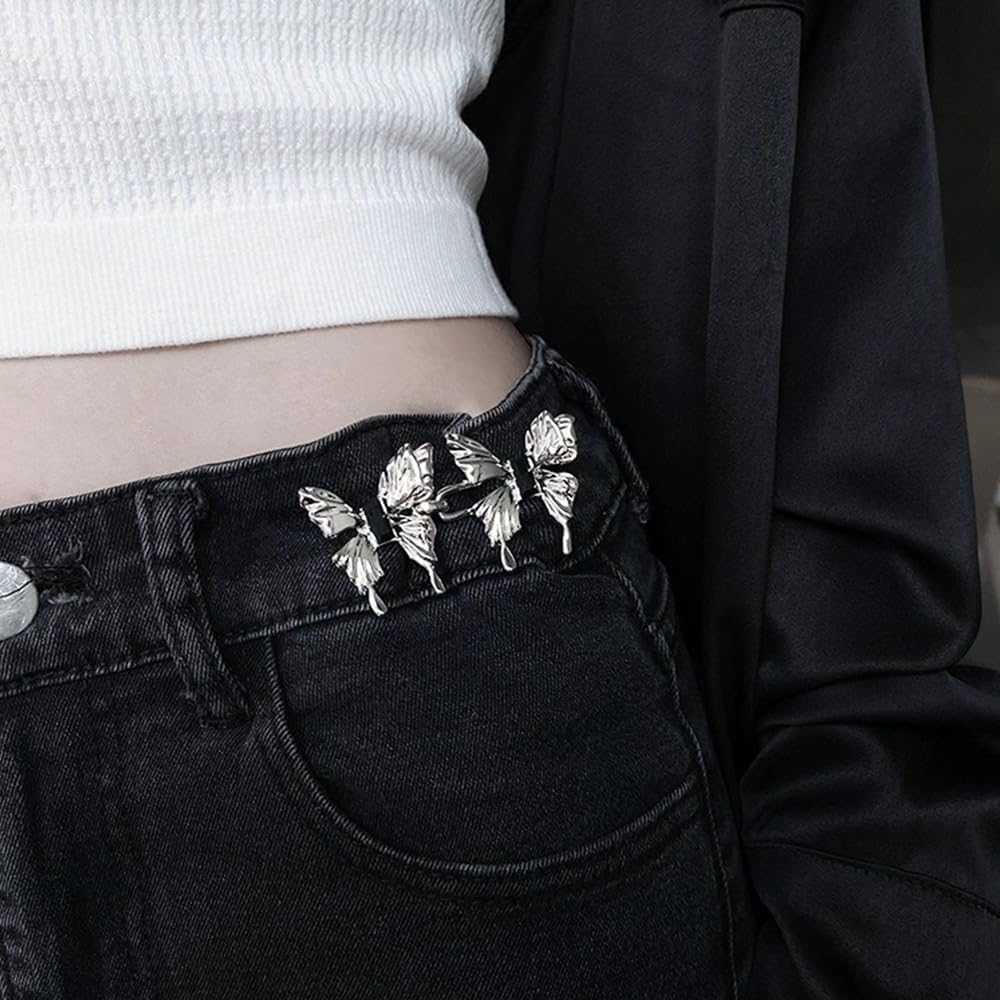 12Pcs Butterfly Jeans Waist Tightener,No Sewing Detachable Required Pant Buttons Pins,Butterfly Shape Pant Waist Tightener Jean Button Pins,Pants Button Tightener Pants Tightener for WAIS (Silvery) image number 4
