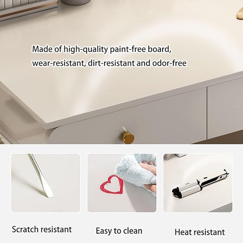 Uandhome Dressing Table,Modern Minimalist Dressing Table for Bedroom with LED Mirror and Drawer Storage,Vanity Table for Bedroom(100-115 * 40 * 135Cm)-White image number 1