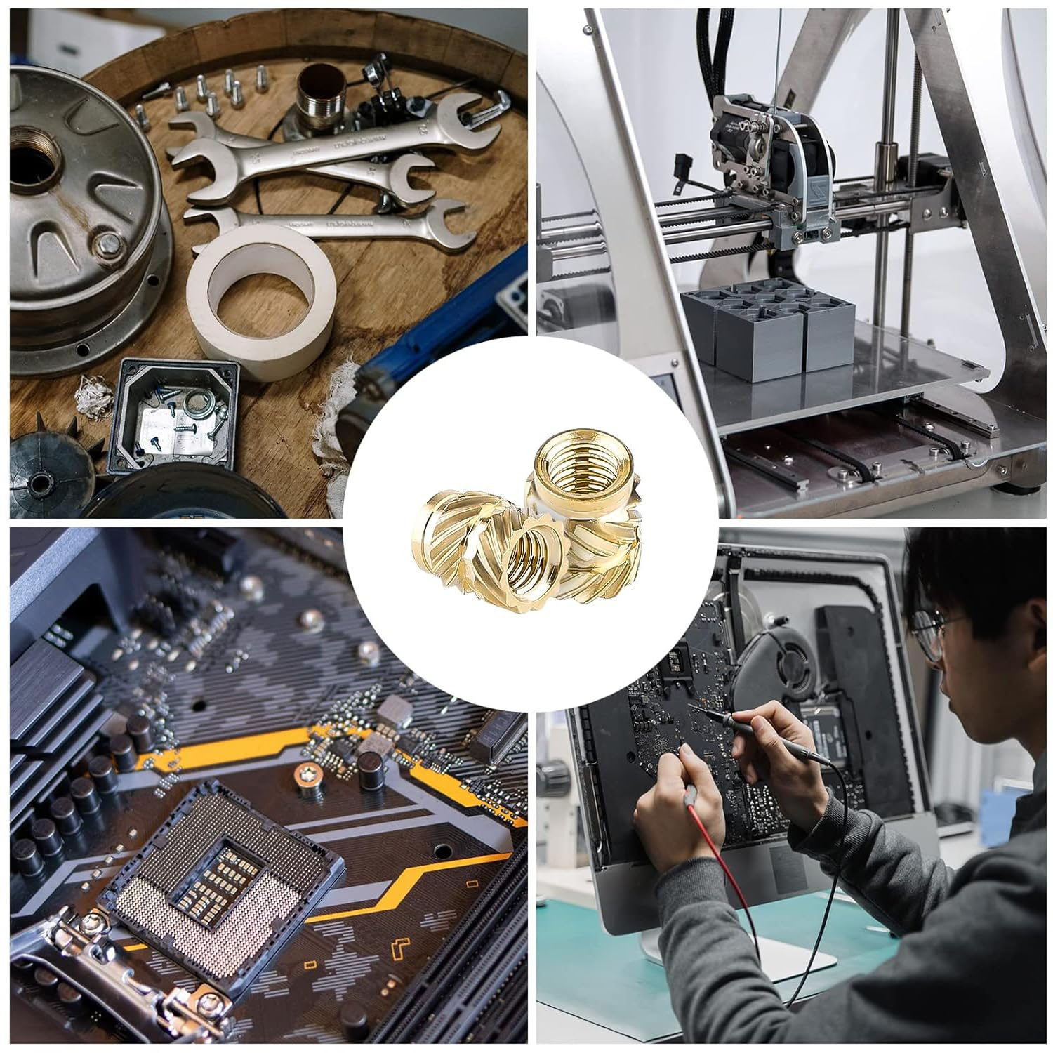 415-Piece Brass Threaded Inserts Kit - M2 M3 M4 M5 M6 Heat Set Inserts for 3D Printing & Plastic Molding, High-Temperature Resistance Knurled Nuts for DIY Projects, Automotive and Electronics image number 1