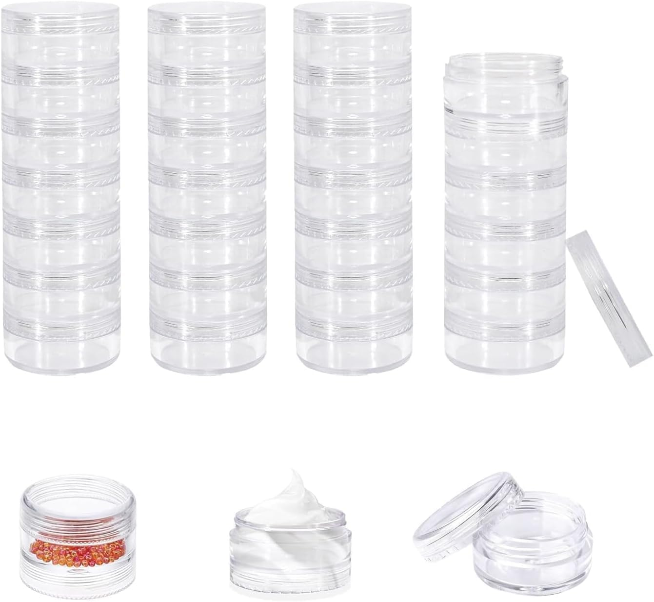 4 Set 7 Layer Stackable Travel Containers,0.35Oz Leakproof Plastic Containers with Lids for Creams, Lotion,Lip Balm, Skincare and Small Bead Jewelry image number 4