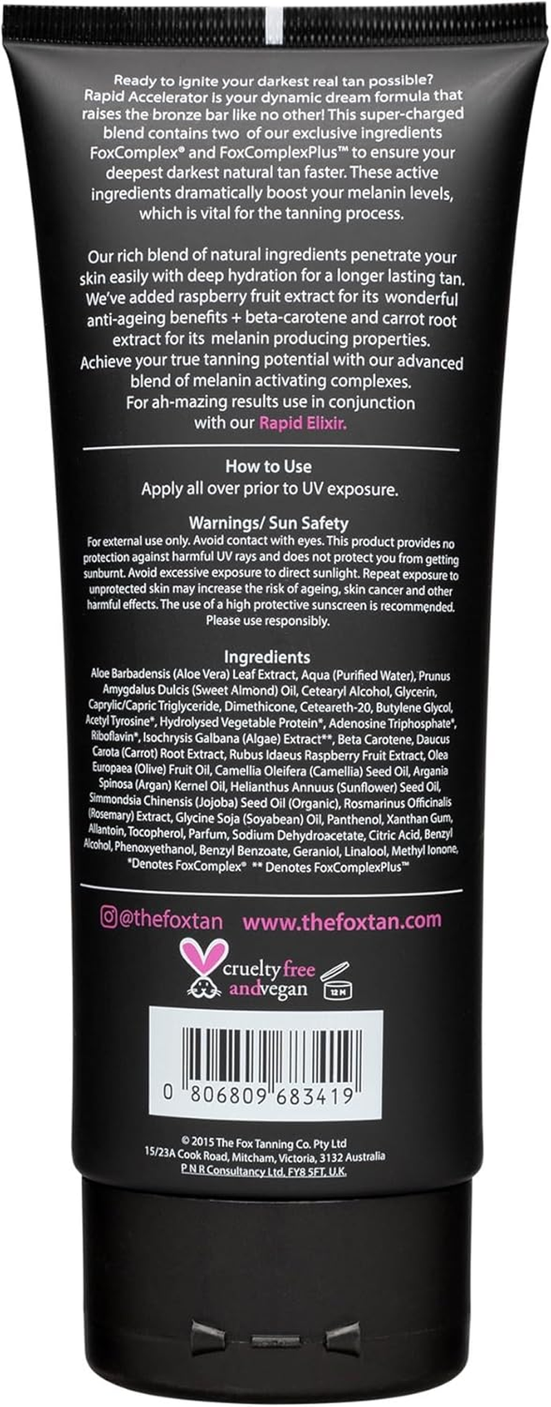 The Fox Tan Rapid Accelerator, Accelerator Lotion for Sunbed Tanning, Creates Darker, Faster & Long-Lasting Tans, Vegan & Cruelty-Free, 180Ml image number 2