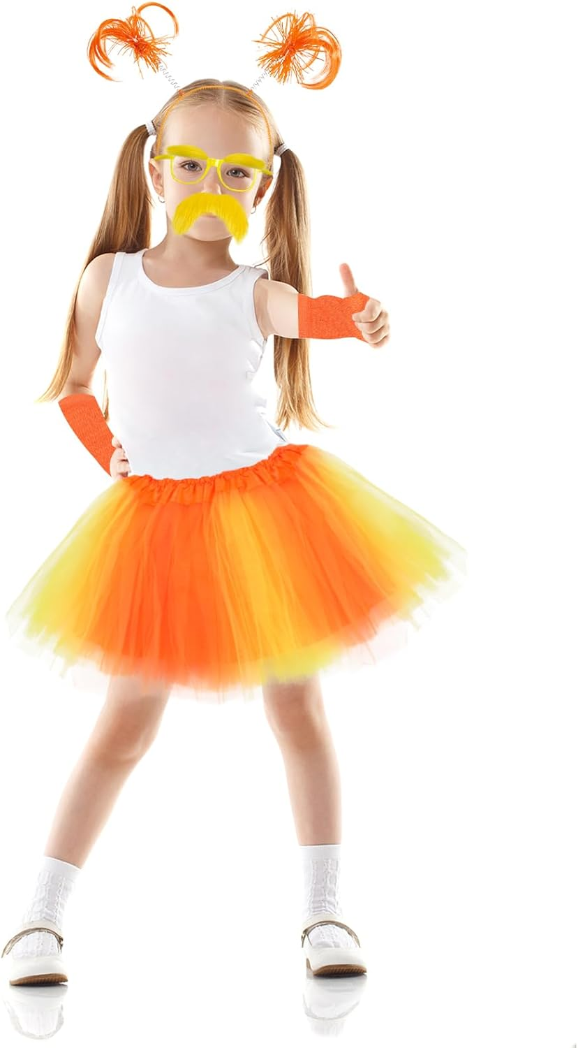 4 Pcs Orange Costume Yellow Mustache and Eyebrows Glasses for Kids 4-8, Fake Beard Moustache, Halloween Cosplay Accessories for Book Week Costume Funny Party Favor image number 2