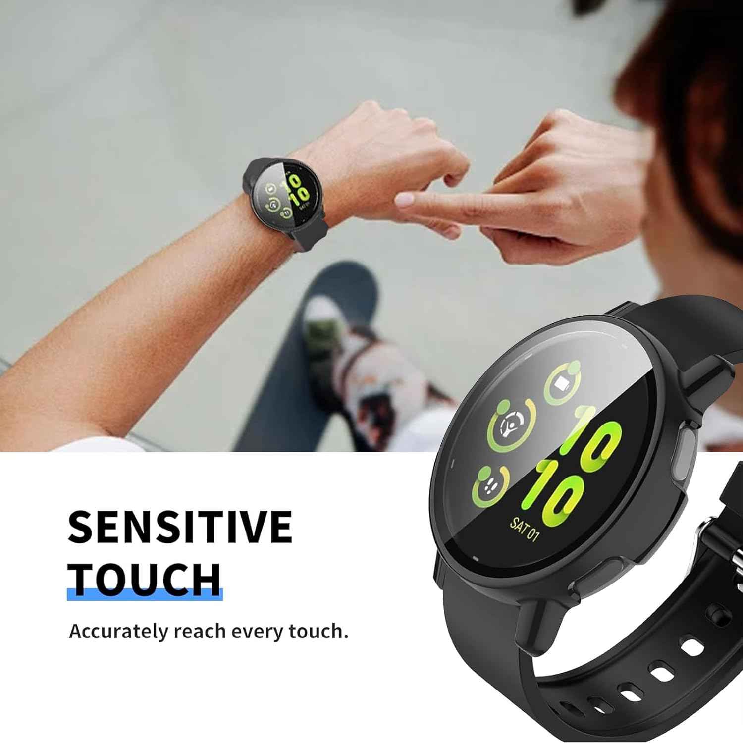 [2 Pack] T Tersely Tempered Glass Screen Protector Case for Garmin Vivoactive 5,Full Cover Hard PC Slim Scratch Resistant Bumper Protective with Tempered Glass Screen Protector for Vivoactive 5 (Black+Black) image number 2