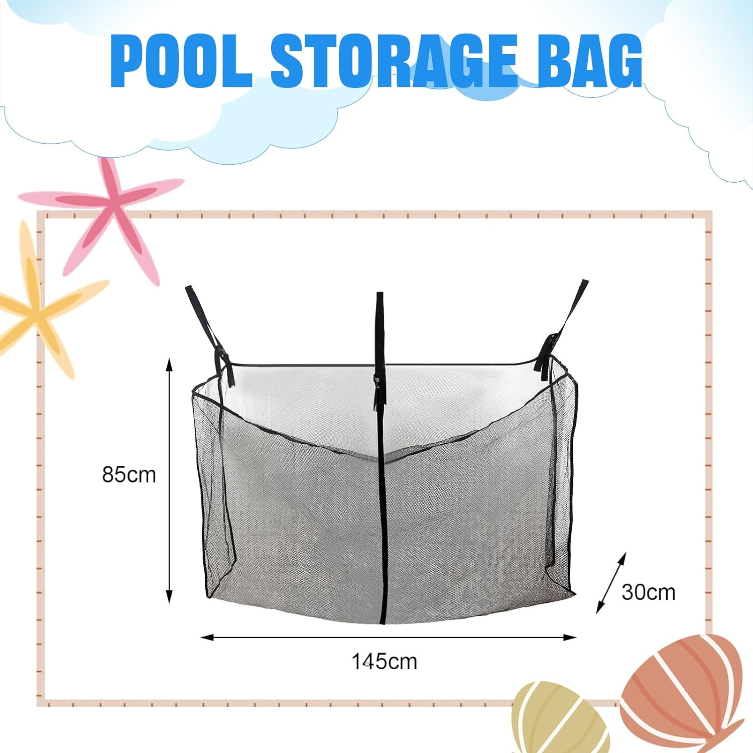 Pool Floats Storage Bag,Pool Float Toy Storage Mesh Bag,Water Tech Pool Pouch,Adjustable Swimming Pool Hanging Mesh Organizer Net Bag for Floats,Balls,Water Inflatable Toys