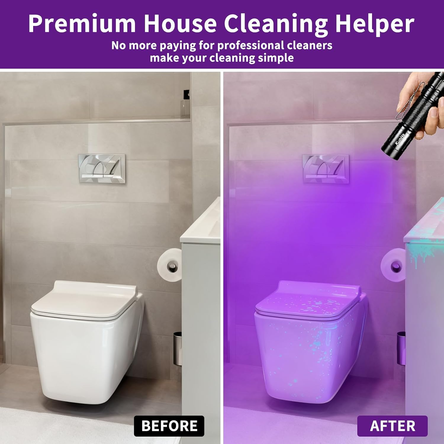 Kunhe 5 Pack Rechargeable UV LED Flashlight Featuring 395Nm Wavelength 3W Power Aluminum Alloy Construction IPX4 Water Resistance Detachable Double-Sided Clip and Compact Design image number 4