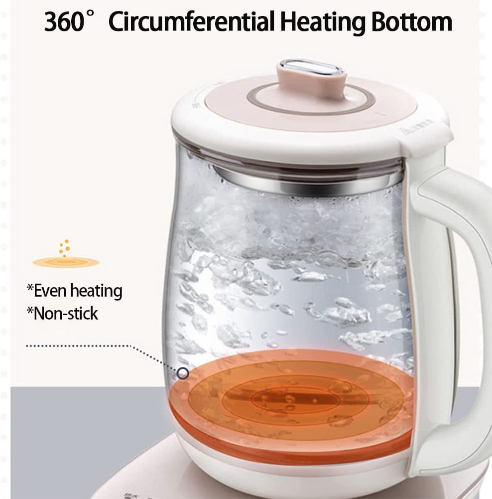 Electric Kettle Tea Maker with Infuser, Glass Kettle & Stew Pot, 16 Menus 1.8L, Pink