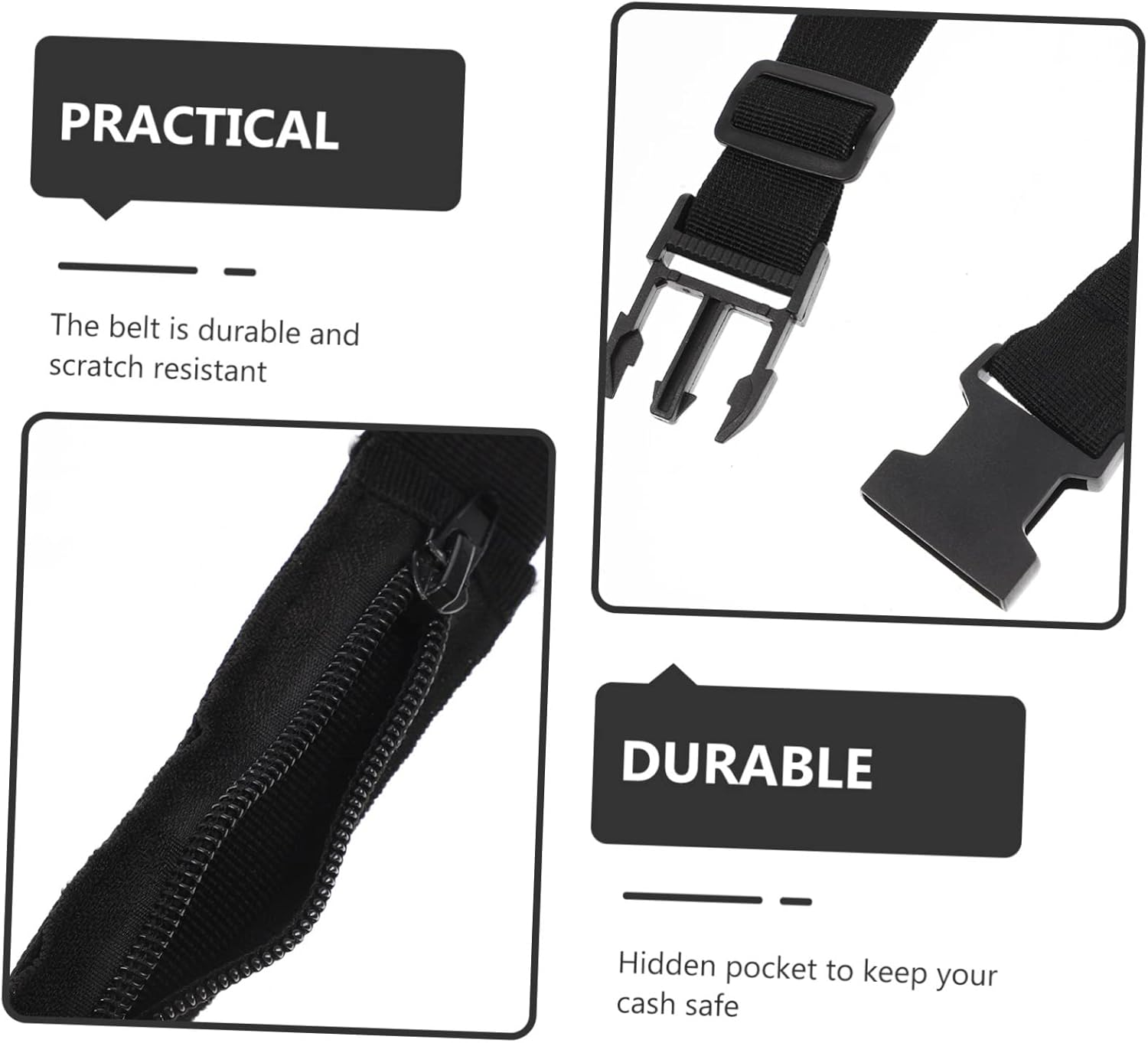 Abaodam Hidden Money Belt for Travel and Sports, Lightweight Black Waist Wallet with Zippered Pocket, Adjustable 120Cm Secure Fanny Pack for Men and Women Outdoor Activities image number 2