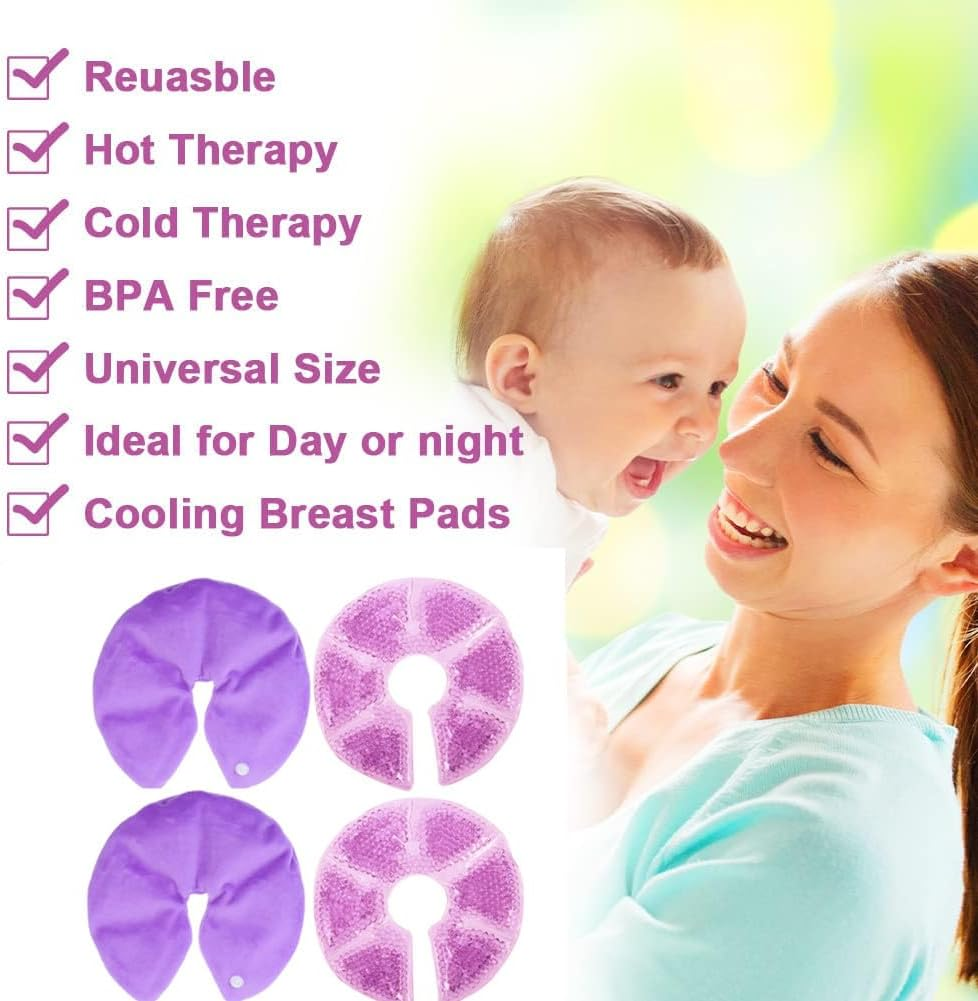 2 Pack Breast Ice Pack Cooling Breast Gel Pads with Soft Plush Backing for Pain Relief of Breastfeeding Swelling (Purple) image number 3