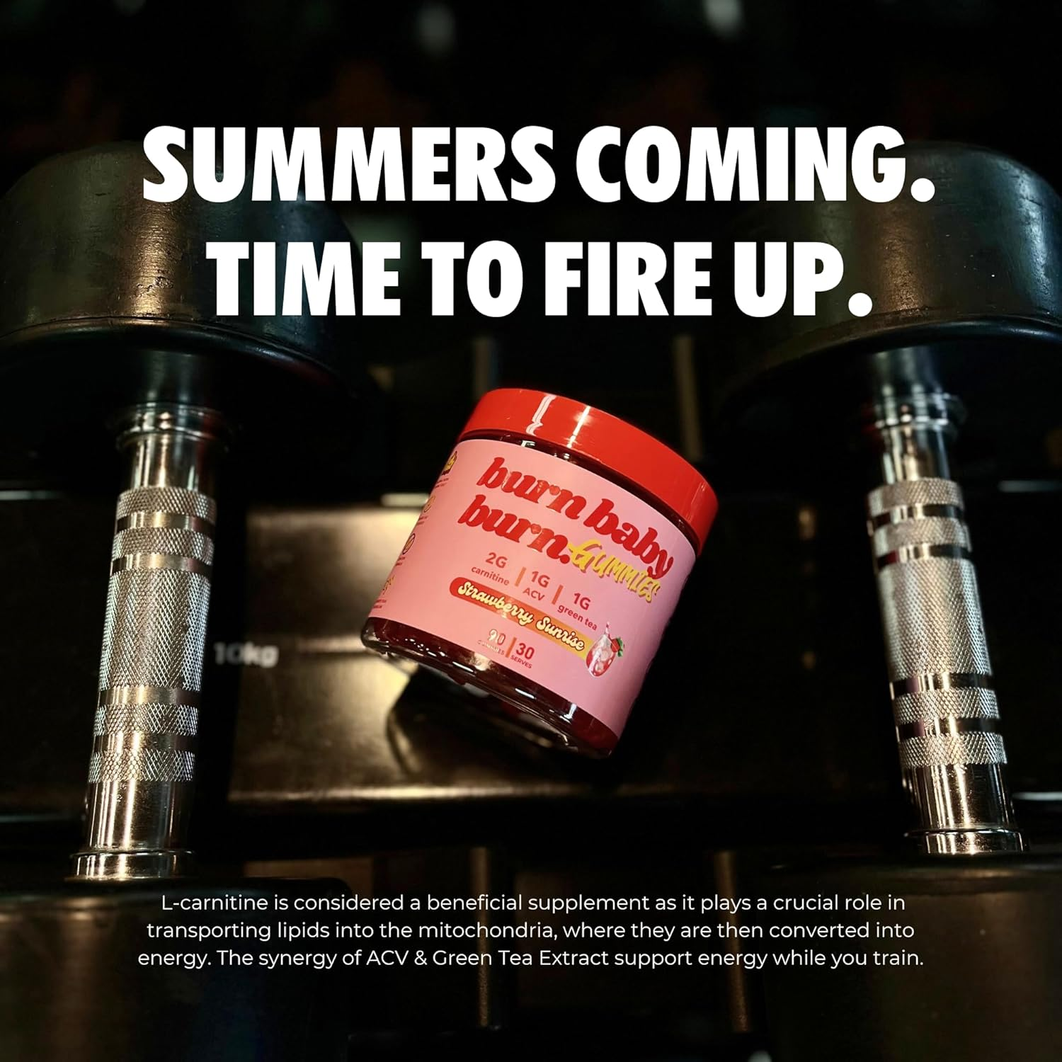 Pre-Workout Gummies Non-Stim Thermo Daytime Vegan Preworkout - BBB&trade; by the Gummy Lab&trade; with L-Carnitine, Green Tea, Apple Cider Vinegar | Strawberry Sunrise | 90 Gummies (30 Servings) image number 3