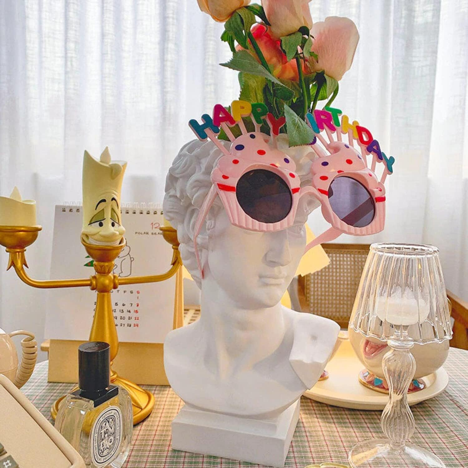 Hosrnovo Greek Statue, 9.8Inch Large David Head Vase Planter for Garden and Home, Roman Style Vintage White Flowers Bowl Creative Housewarming Gift image number 1