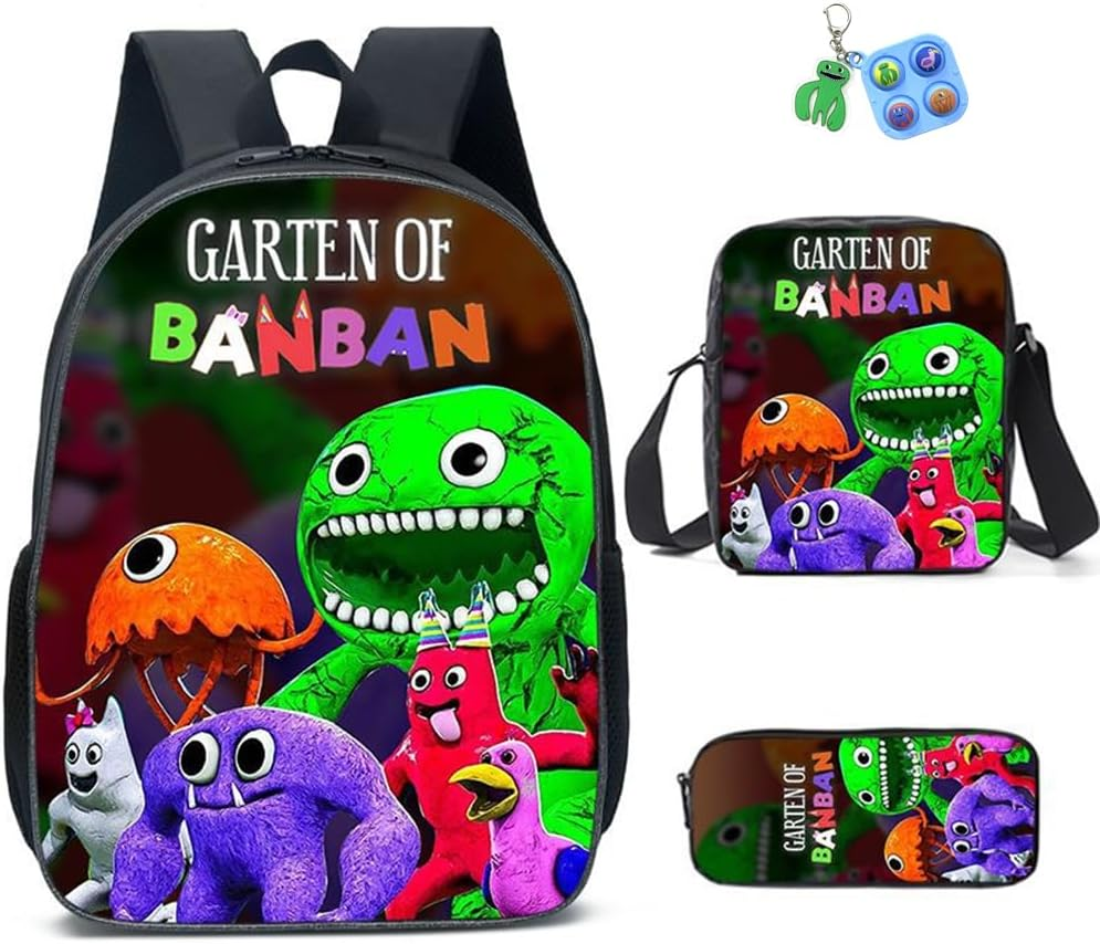 3Pcs Anime Game Banban Backpack Set with Keychain,16In 3D Printed Friend Cartoon Lunch Bag High Capacity Schoolbag Boy and Girl Schoolbag.