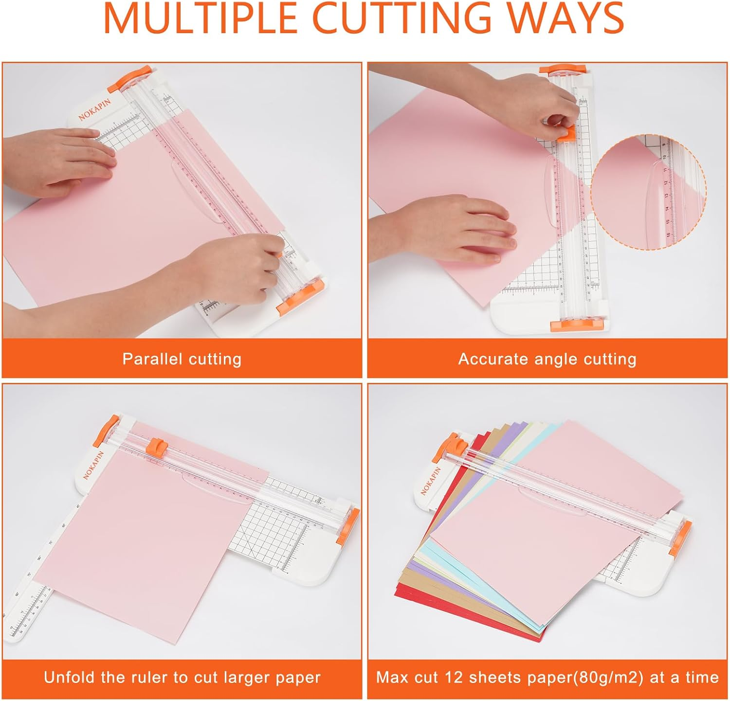 Paper Cutter, 12 Inch Guillotine Paper Trimmer A4 with Automatic Security Safeguard and Side Ruler for Coupon, Craft Paper and Photos (White), N-003 - Pink image number 2