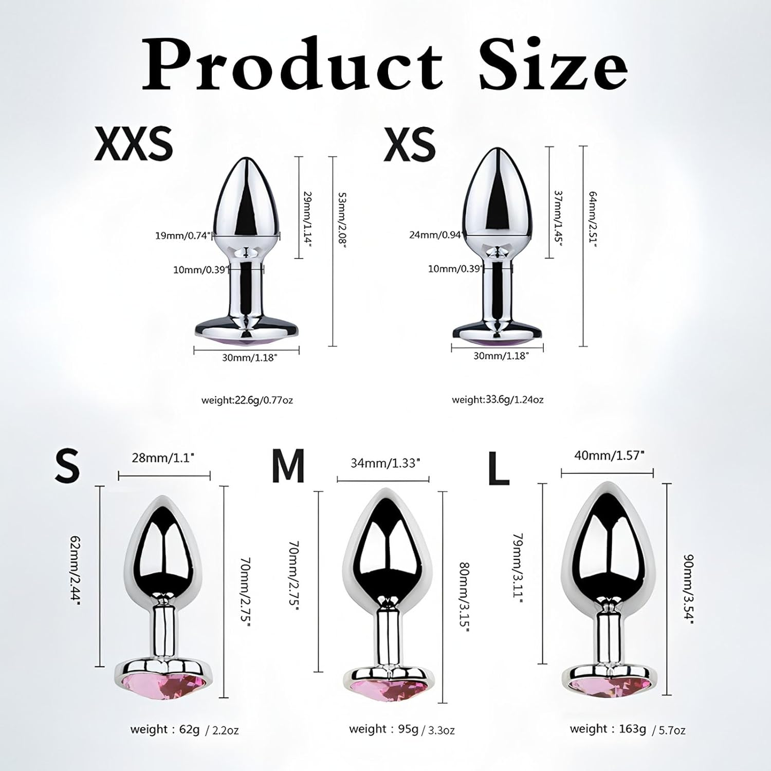 5 PCS Different Sizes Butt Plug Set for Women & Men - Beginner to Advanced Anal Sex Toys for Couples - Stainless Steel & Jewel Design（Pink） image number 5