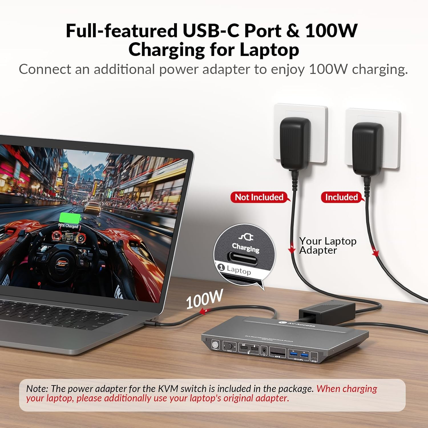 Docking Station (With KVM Switch) for Laptop & Desktop | 100W Charging, 4K@60Hz Dual Monitor HDMI, EDID Support, Fast Switcher for 2 Computers, 1G Ethernet, 3Xusb 3.0, USB-C, SD, 3.5Mm AUX Audio - For 1 Laptop 3 Monitors image number 2