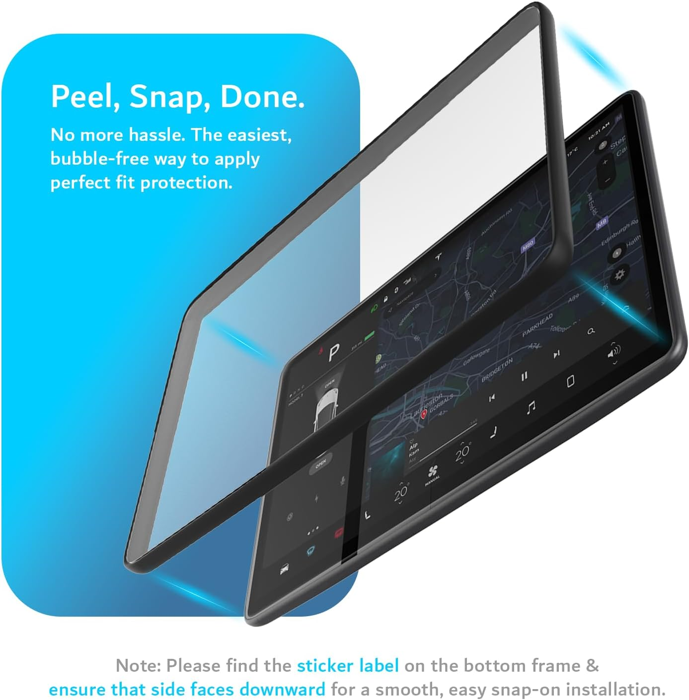 TUDIA 2-In-1 Snap-On Tempered Glass Screen Protector Case for Tesla Model 3 (2017&ndash;2023) & Model Y (2020&ndash;2024) &ndash; 15" Touchscreen Anti-Glare Scratch-Resistant Cover (Black) image number 4