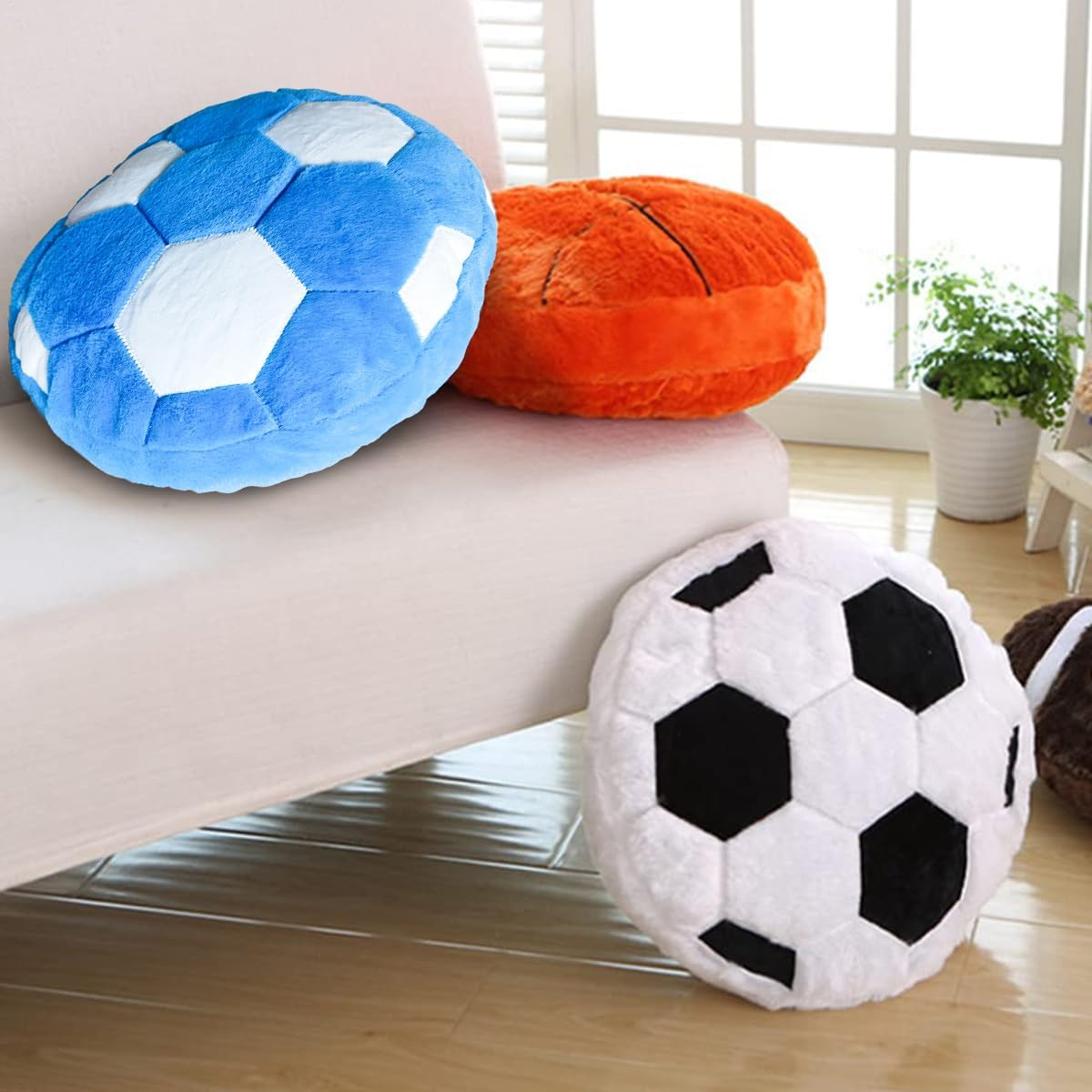 Soccer Ball Pillow Soft Fluffy Plush Football Cushion for Boys and Girls Sports Throw Pillows for Room Decor Sofa Couch Bed Soccer Gift 15.7 Inch image number 1
