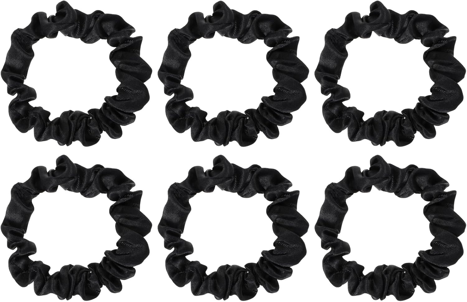 Xinjoduz 6 PCS Silk Hair Ties, Black Soft Silk Scrunchies for Hair Ties No Damage No Crease Skinny Elastic Women Girls Satin Scrunchies for Curly Thin Fine Hair Elastics Ponytail Holder image number 4