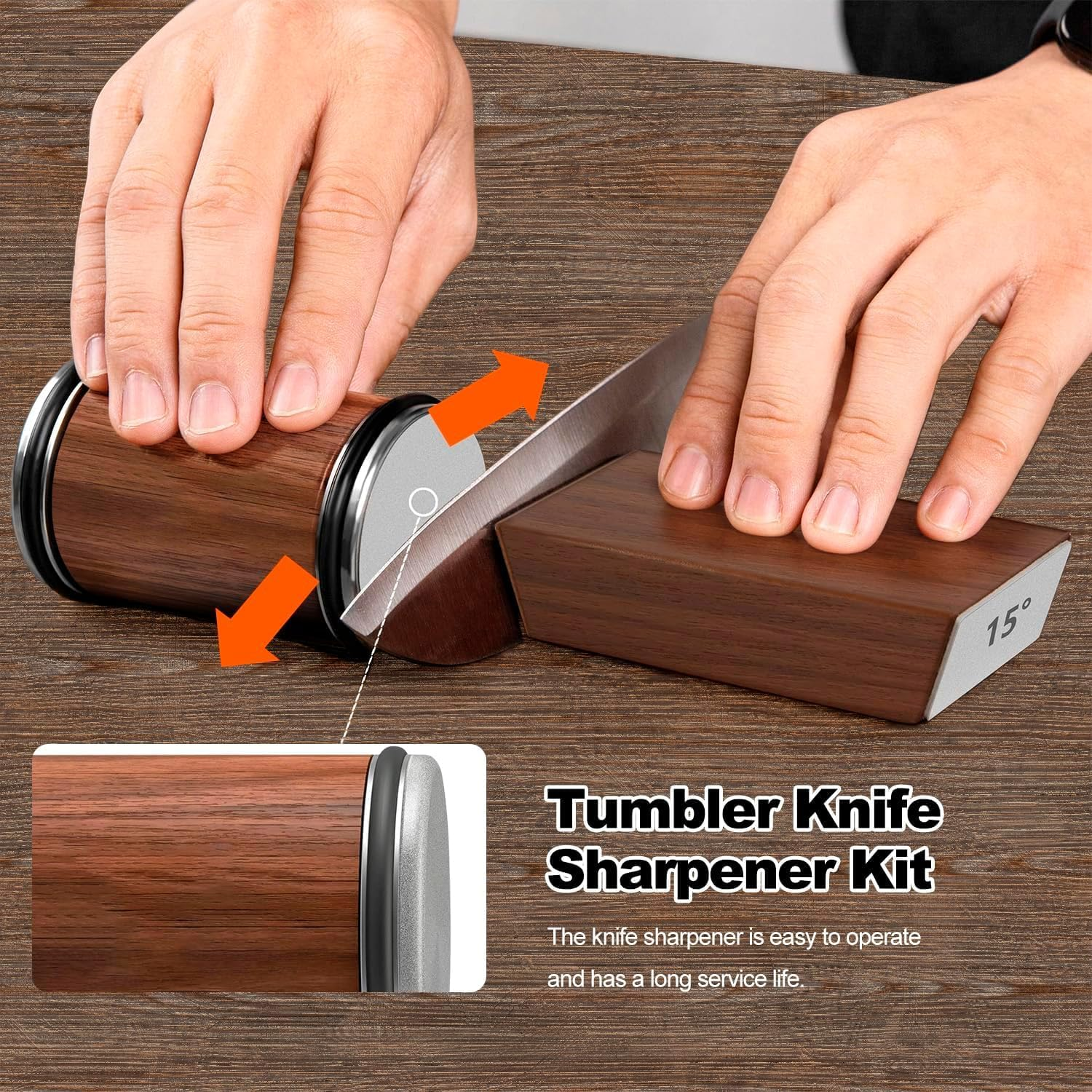 Tumbler Rolling Knife Sharpener with Diamond, Knife Sharpening Set, Rolling Knife Sharpening for Kitchen Knives, Knife Sharpener Kit Offers 15-20 Degree Sharpening for Chef'S Knife Sets, Scissors image number 1