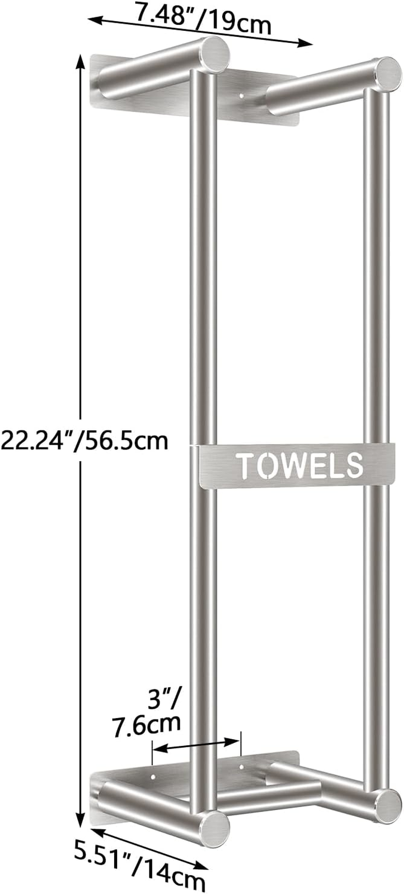 Towel Racks for Bathroom, STWWO Towel Storage for Small Bathroom 22Inch, Stainless Steel Towel Rack Wall Mounted for Bath Towel, Brushed Nickel image number 2