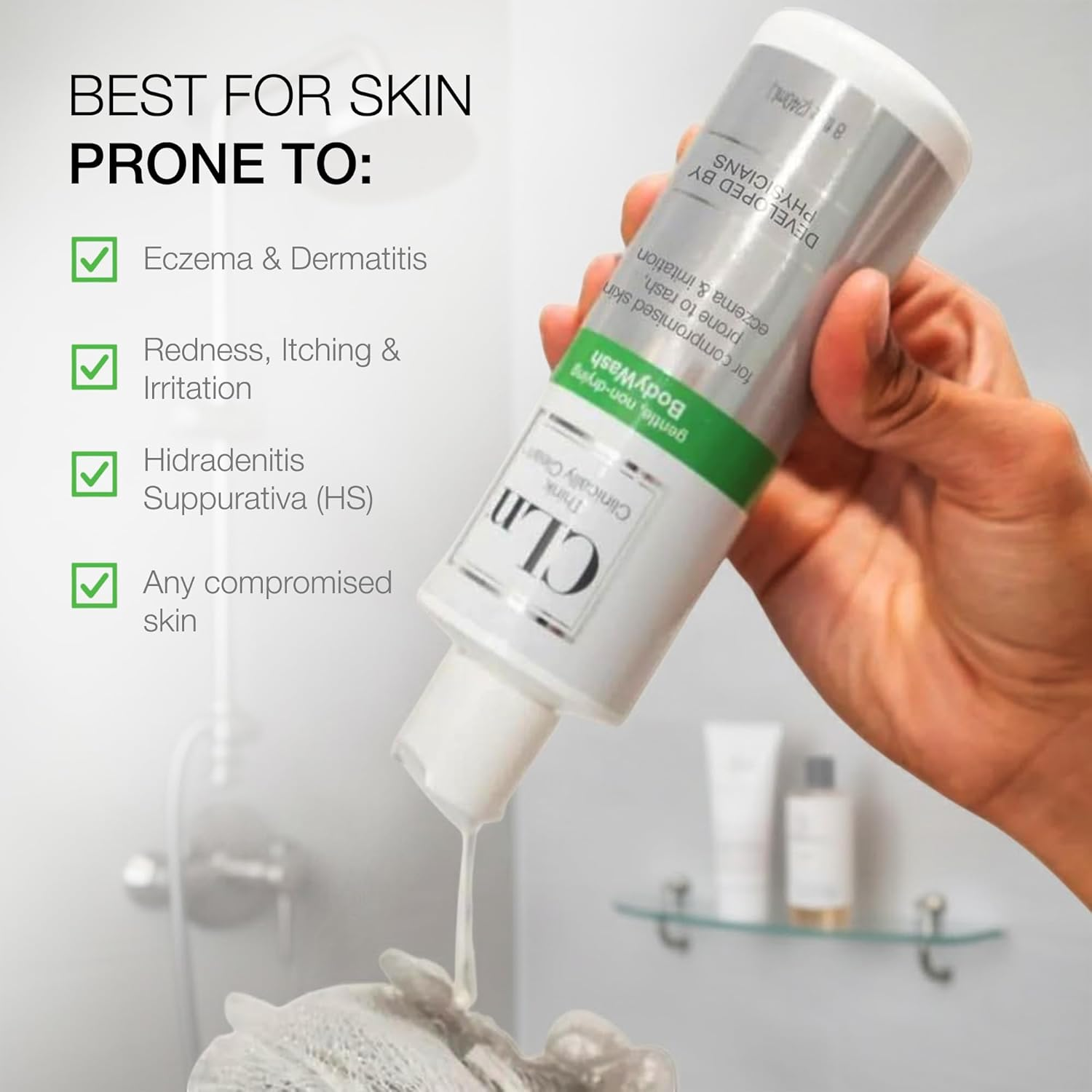 Cln&reg; Bodywash &ndash;Non-Drying Body Wash, for Compromised Skin Prone to Eczema, Dermatitis, Rash & Hidradenitis Suppurativa, Fragrance-Free & Paraben-Free, 8 Fl Oz. image number 4