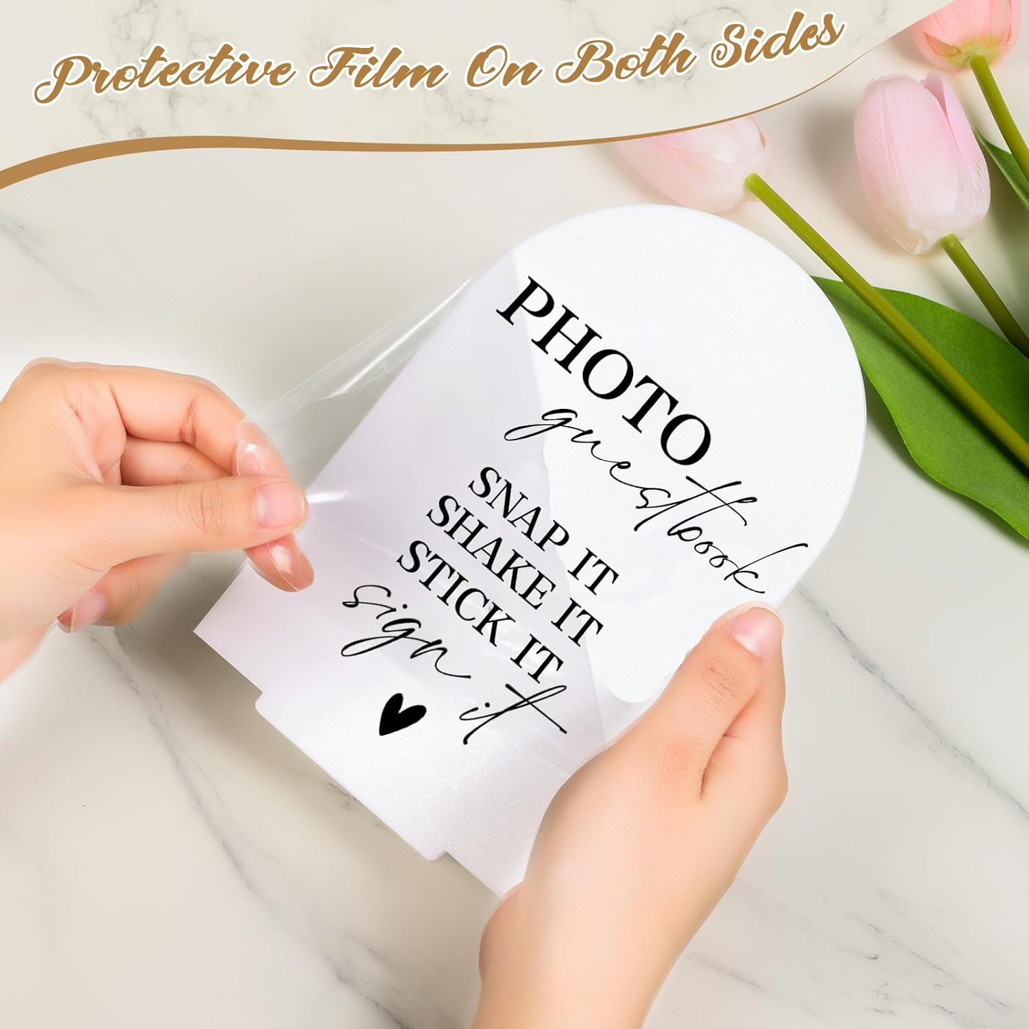 KOSKIMER Acrylic Wedding Signs - 2Pcswhite Ceremony & Reception Signage, 5X7 Inch Photo Guest Book Sign image number 6