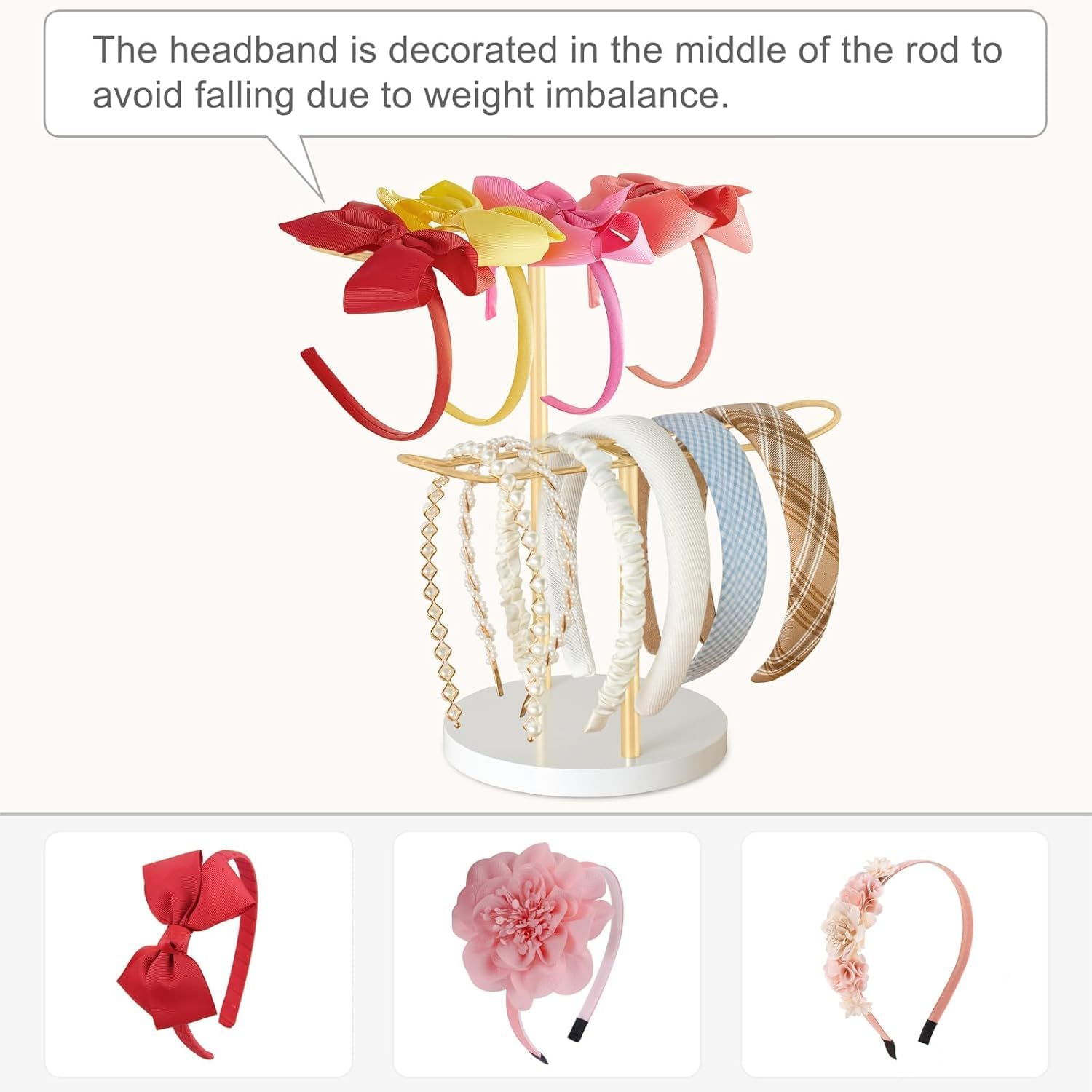 2 Tier Headband Organizer, Headband Holder Organizer Hairband Display Stand, Metal Storage Rack, Jewelry Display Stand, Metal Necklace Organizer for Headwear Hair Hoop Gift Women, Gold image number 4