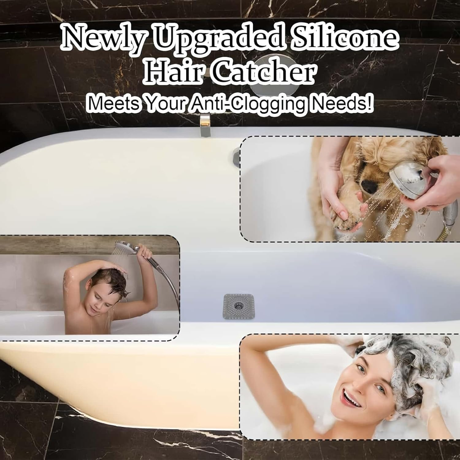 ARREBOL 2 Pack Shower Drain Hair Catcher, Collapsible Silicone Drain Cover, Universal Strainer for Bathroom Sink, Shower & Bathtub (3.7-4.4Cm / 1.5-1.7")