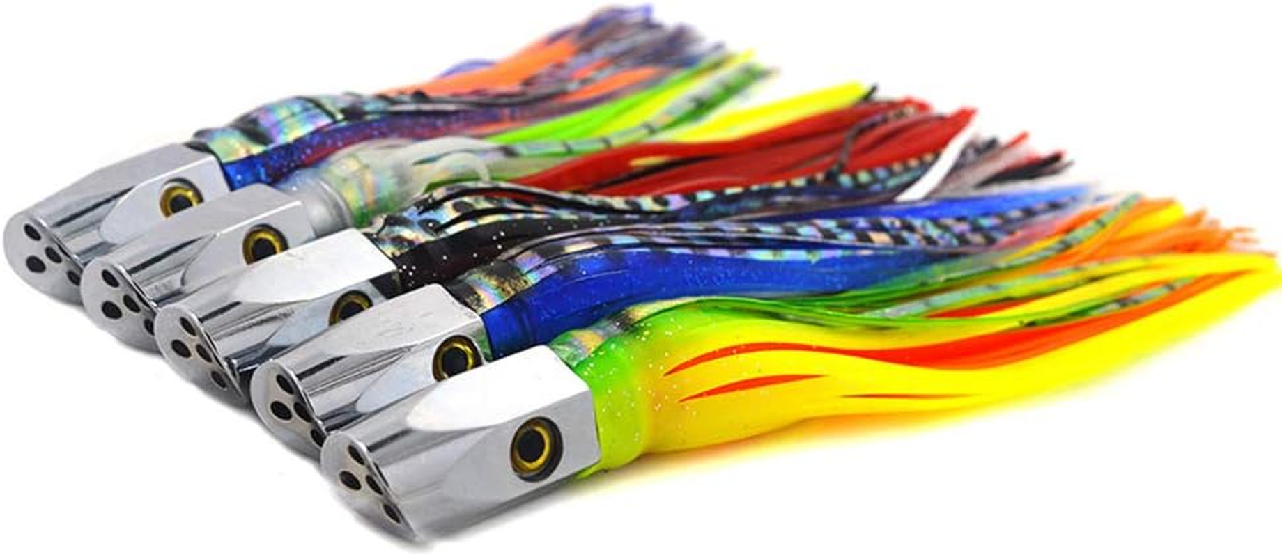 Kmucutie Set of 5 Pcs 8 Inch Trolling Skirt Lures Marlin Tuna Dolphin Mahi Durado Wahoo Big Game Deep Sea Fishing Lure