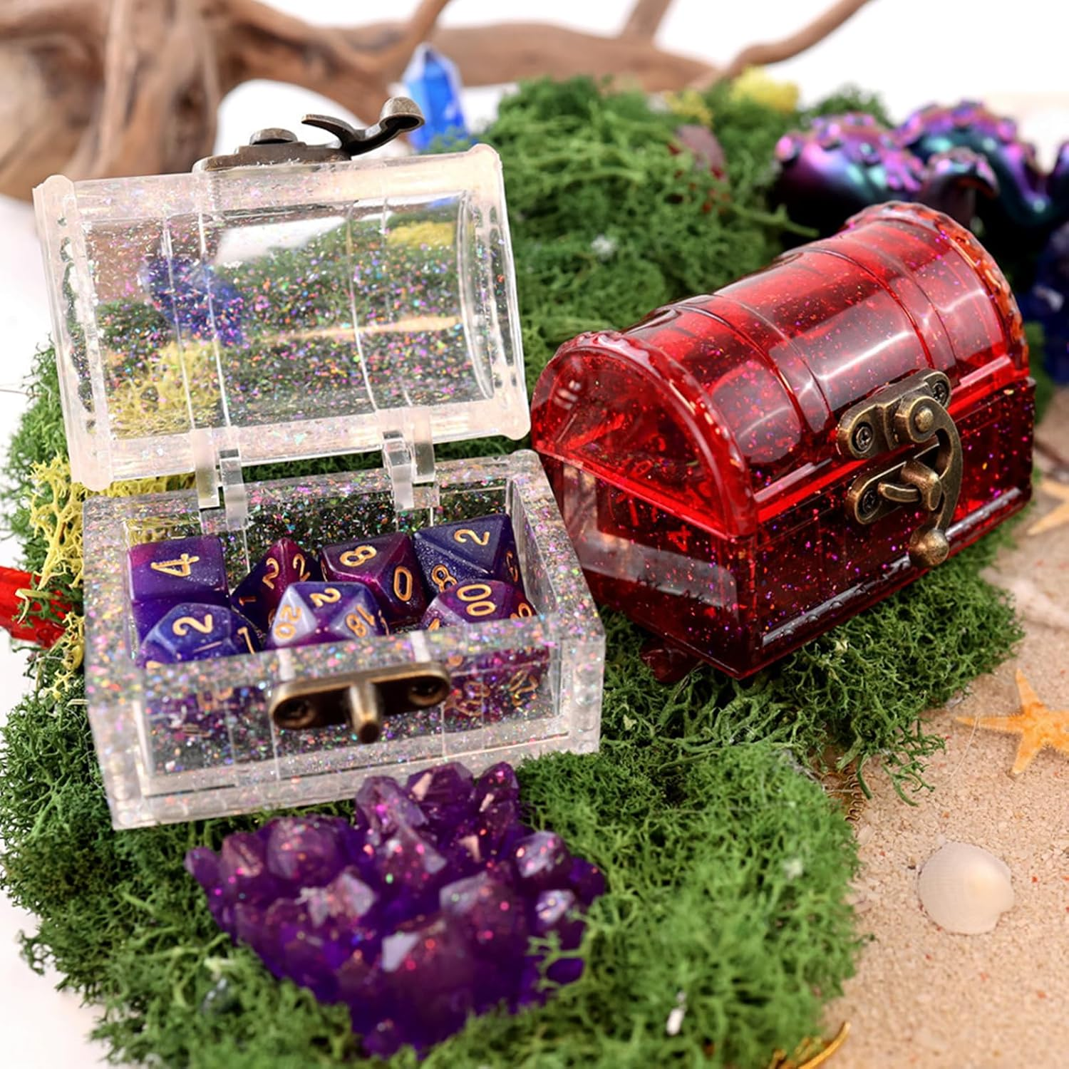 Silicone Dice Box Mold for DND Dices, 7 Shapes Dice Silicone Mold with Silicone Treasure Storage Box Mold, Epoxy Mold for Casting and Storing Dice, DIY D and D Game Lovers Gifts