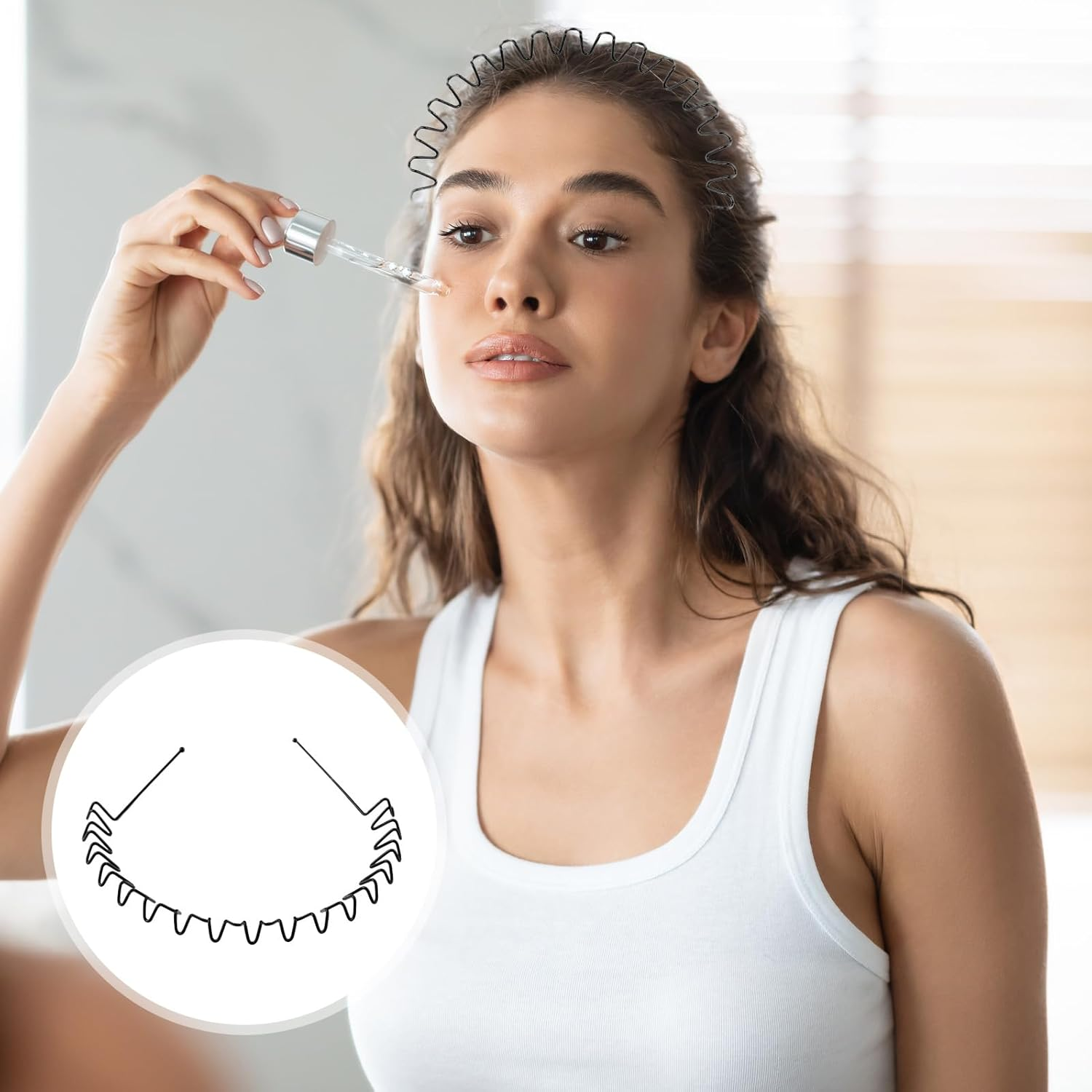 Metal Hair Band 9 Pcs, Unisex Black Headband, Adjustable Wavy Headband & Squiggle Headband, Non Slip Metal Head Band for Sports, Washing Face & Daily Wear, Hair Accessories and Gym Accessories for Men image number 3