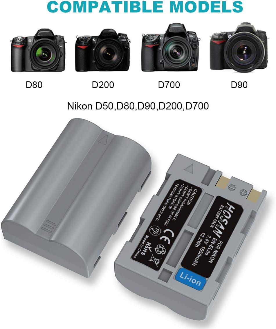EN-EL3 En-El3E Battery (2 Pack) and Dual USB Charger Kit for Nikon EN-EL3 EN-EL3E Nikon D50 D70 D70S D80 D90 D100 D200 D300 image number 3