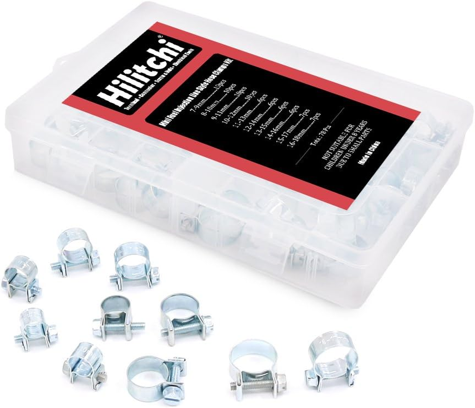 Hilitchi 78-Pcs Mini Fuel Injection Line Style Hose Clamps Assortment Kit - 10 Kinds of Size image number 2