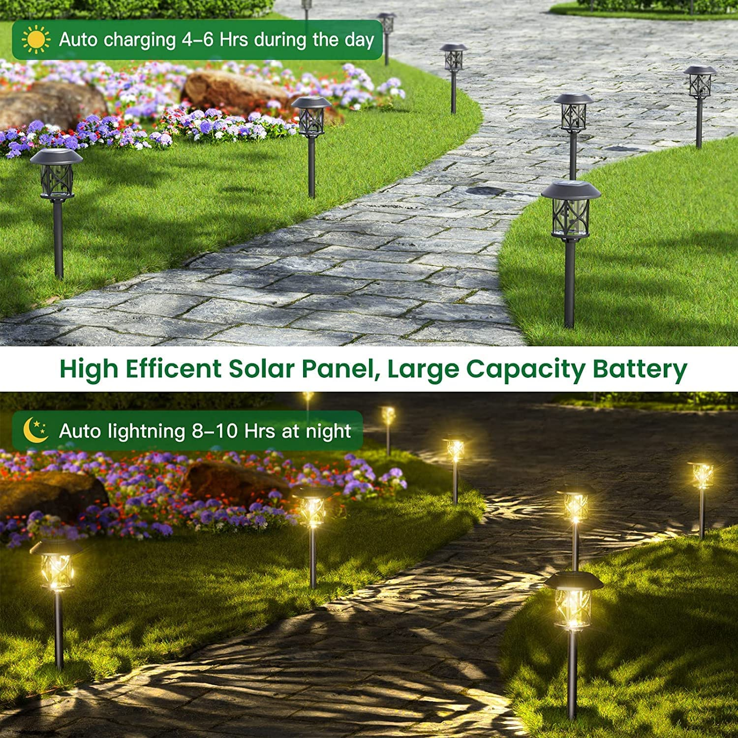 Quntis Solar Pathway Lights Outdoor 8 Pack, IP65 Waterproof Bright Solar Garden Lights, Auto On/Off Solar Landscape Lighting Warm White, Solar Powered Path Lights for Yard Driveway Walkway Patiolawn image number 5