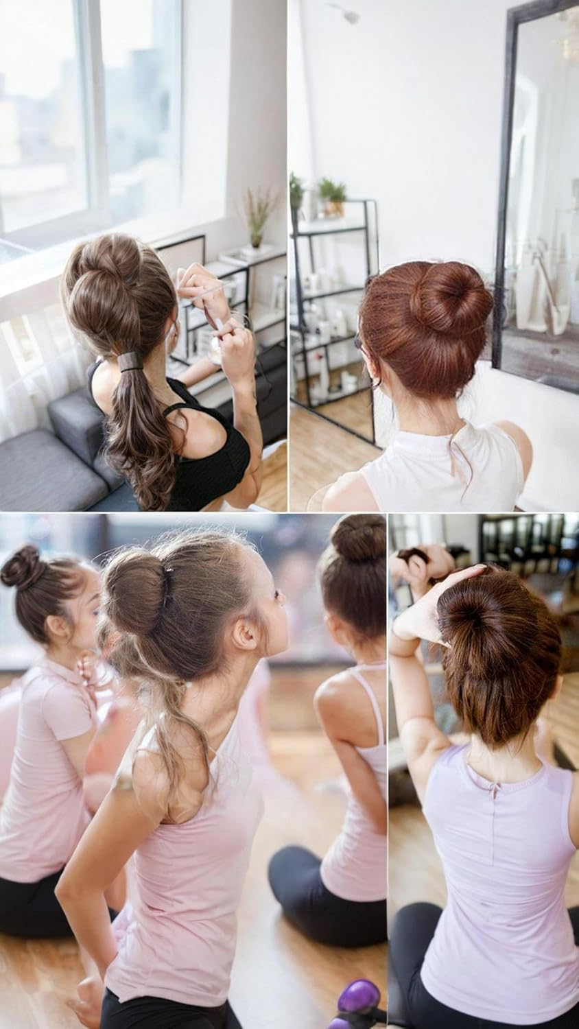 Honwor Donut Bun Maker Set - 7 Pieces Incl.5 Elastic Bands & 20 Hair Pins - Stylish & Easy-To-Use for Creating Elegant Hair Ring Buns - Black image number 3