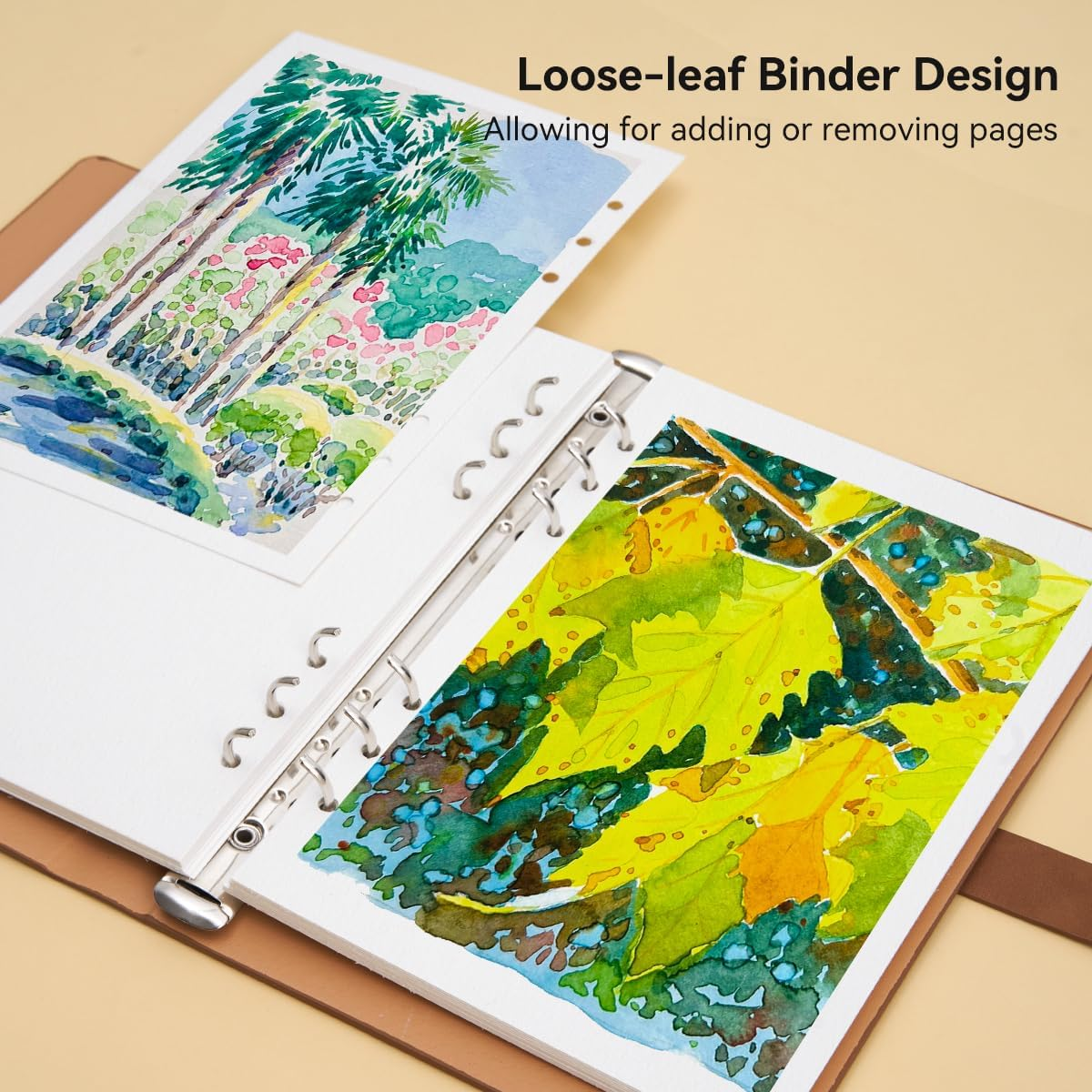 LIGHTWISH Watercolor Sketchbook,100% Cotton Acid Free Watercolor Journal,300Gsm/140Lb Cold Press Watercolor Paper for Artists,Adults,Students,20 Sheets,9.25 * 6.3 Inches - Yellow-Brown Cover image number 6