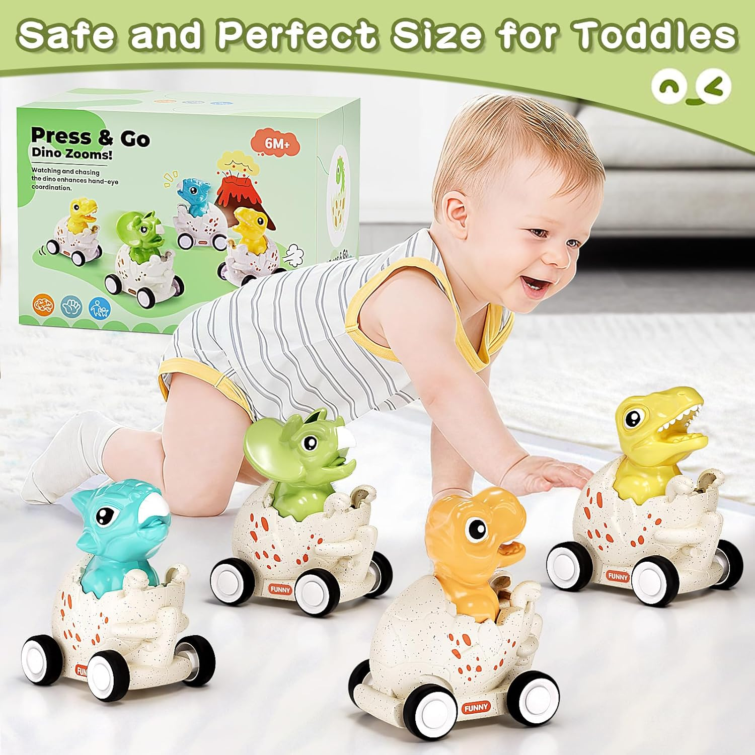 Jovow Baby Toys Car for 1 Year Old, 4PCS Baby Press Go Friction Car Toys for Toddler Boys Girls 6-18 Months image number 4