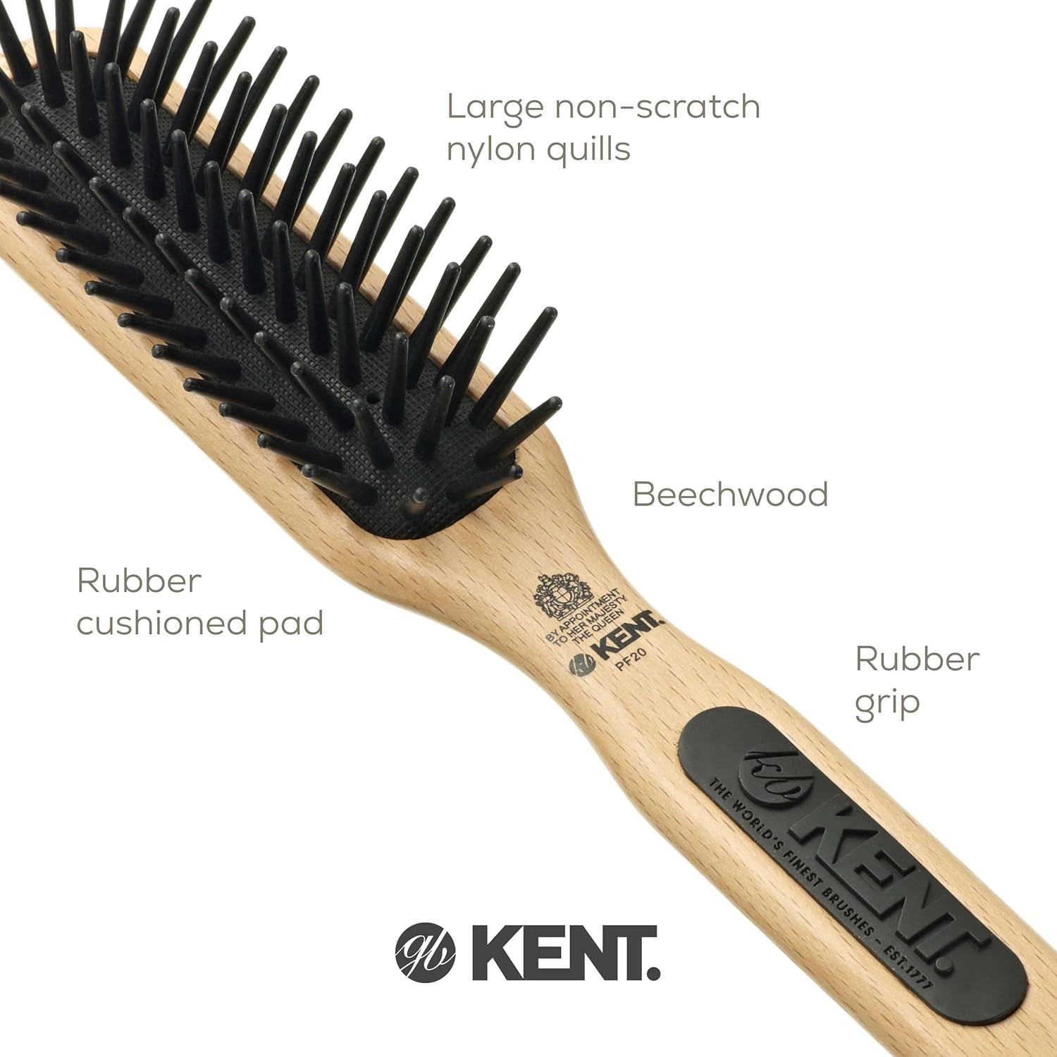 Kent Narrow Detangling Hair Brush with Large Non Scratch Nylon Quills image number 2
