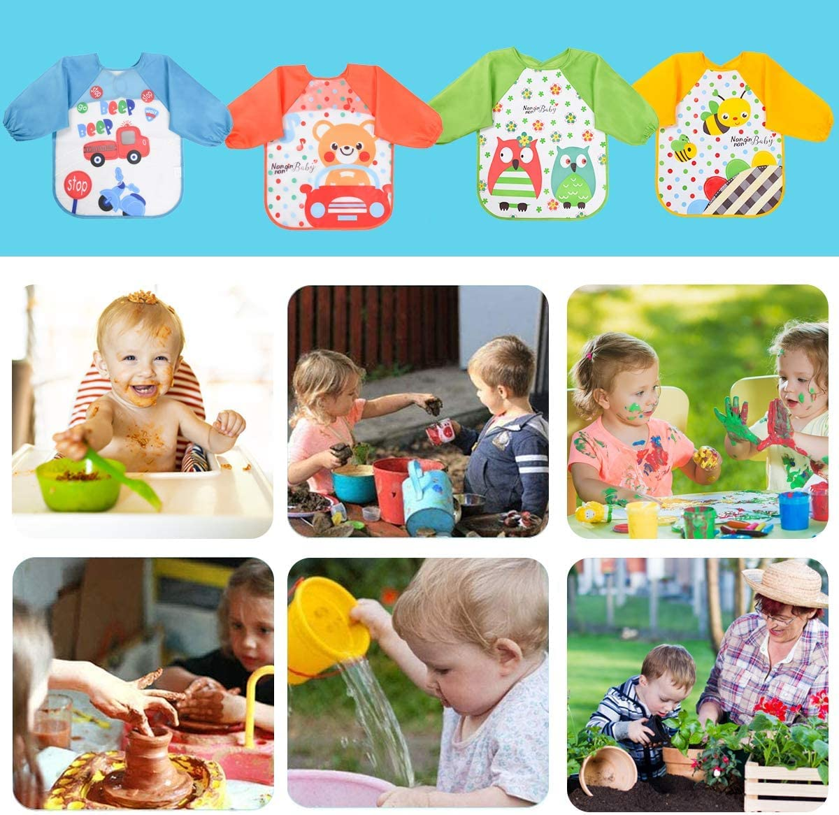 Vicloon Baby Bibs with Sleeves, Waterproof Bib with Sleeves, Long EVA Fabric, Water-Repellent Unisex Waterproof Bib for Babies from 6 Months to 3 Years image number 3